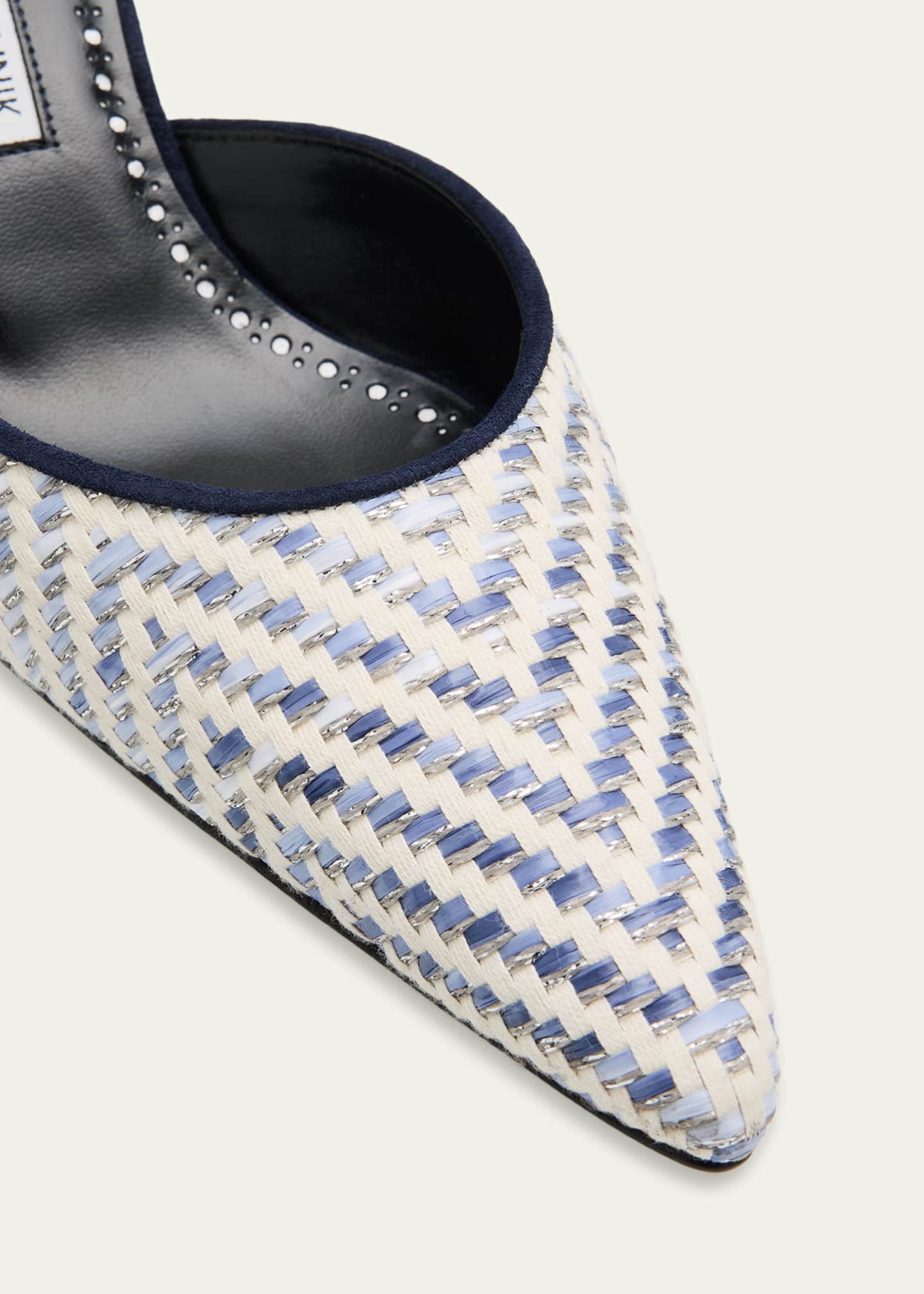Manolo Blahnik Carolyne Metallic Woven Kitten-Heel Mules