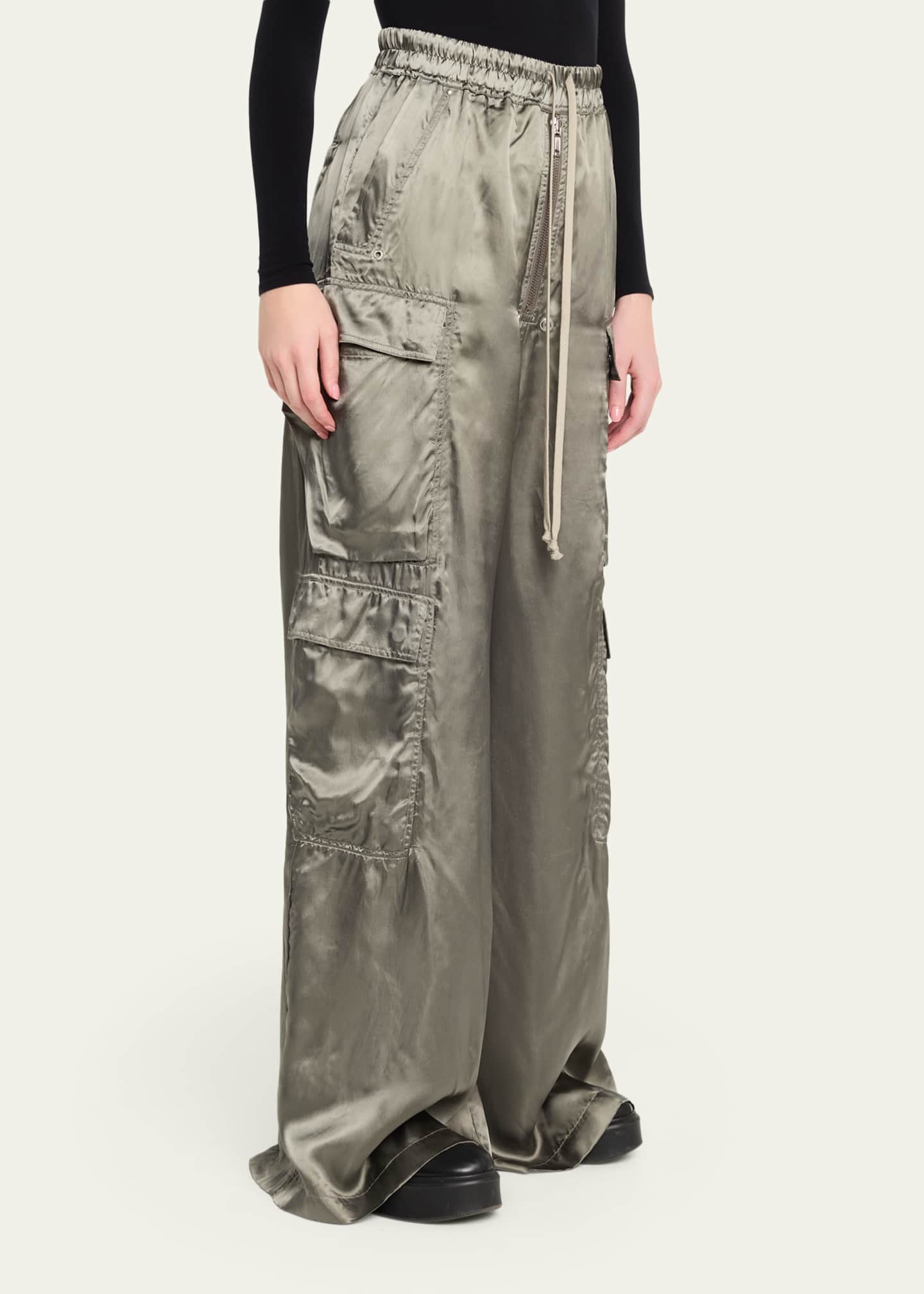 Rick Owens Belas Satin Wide-Leg Cargo Pants - Bergdorf Goodman