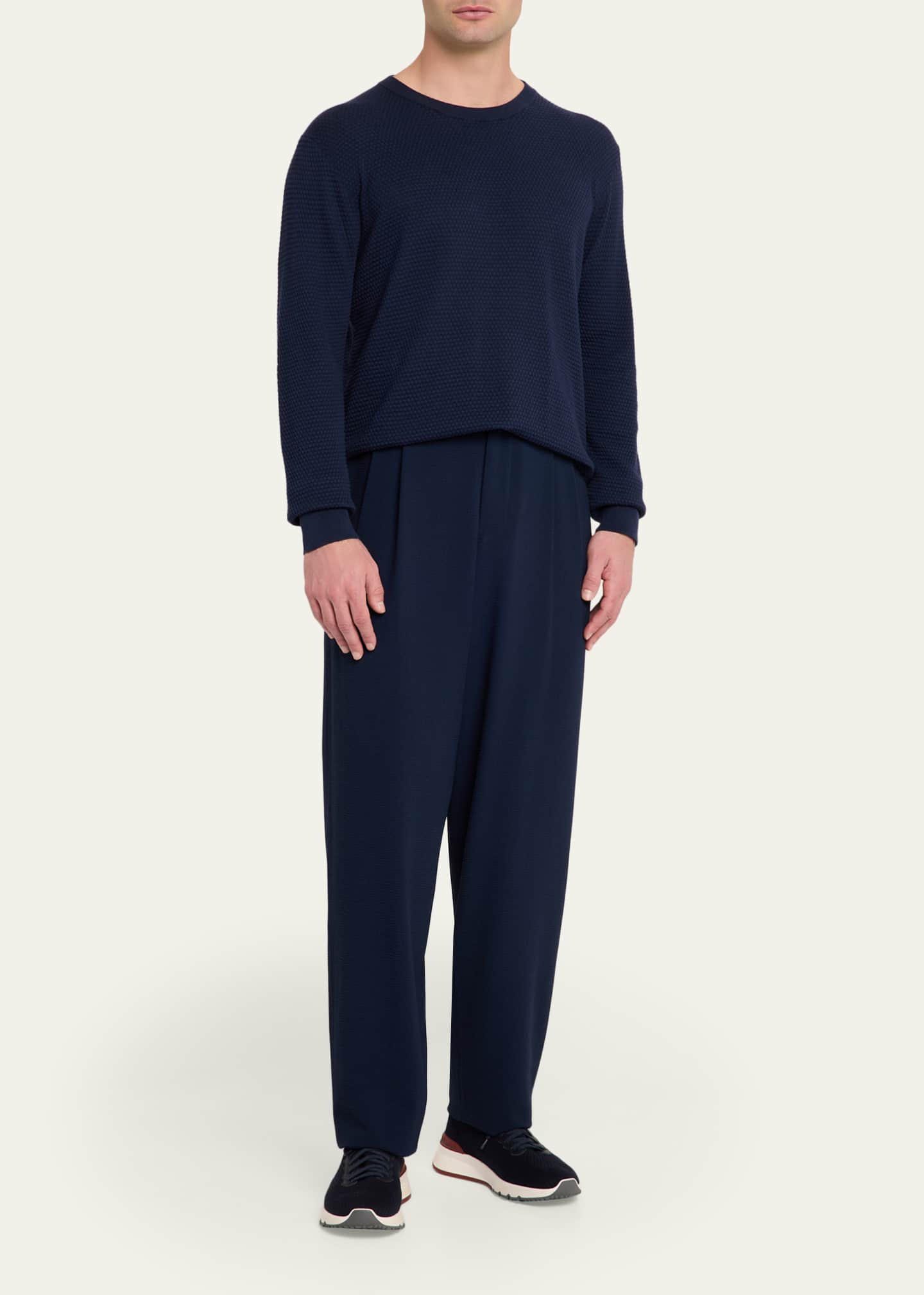 Giorgio Armani Men's Stretch Wool Seersucker Double-Pleat Trousers