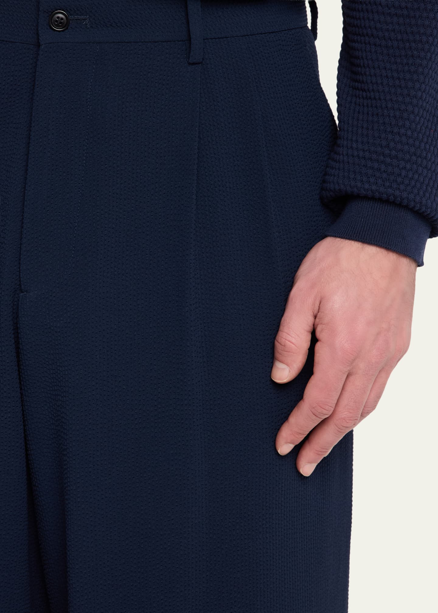 Giorgio Armani Men's Stretch Wool Seersucker Double-Pleat Trousers