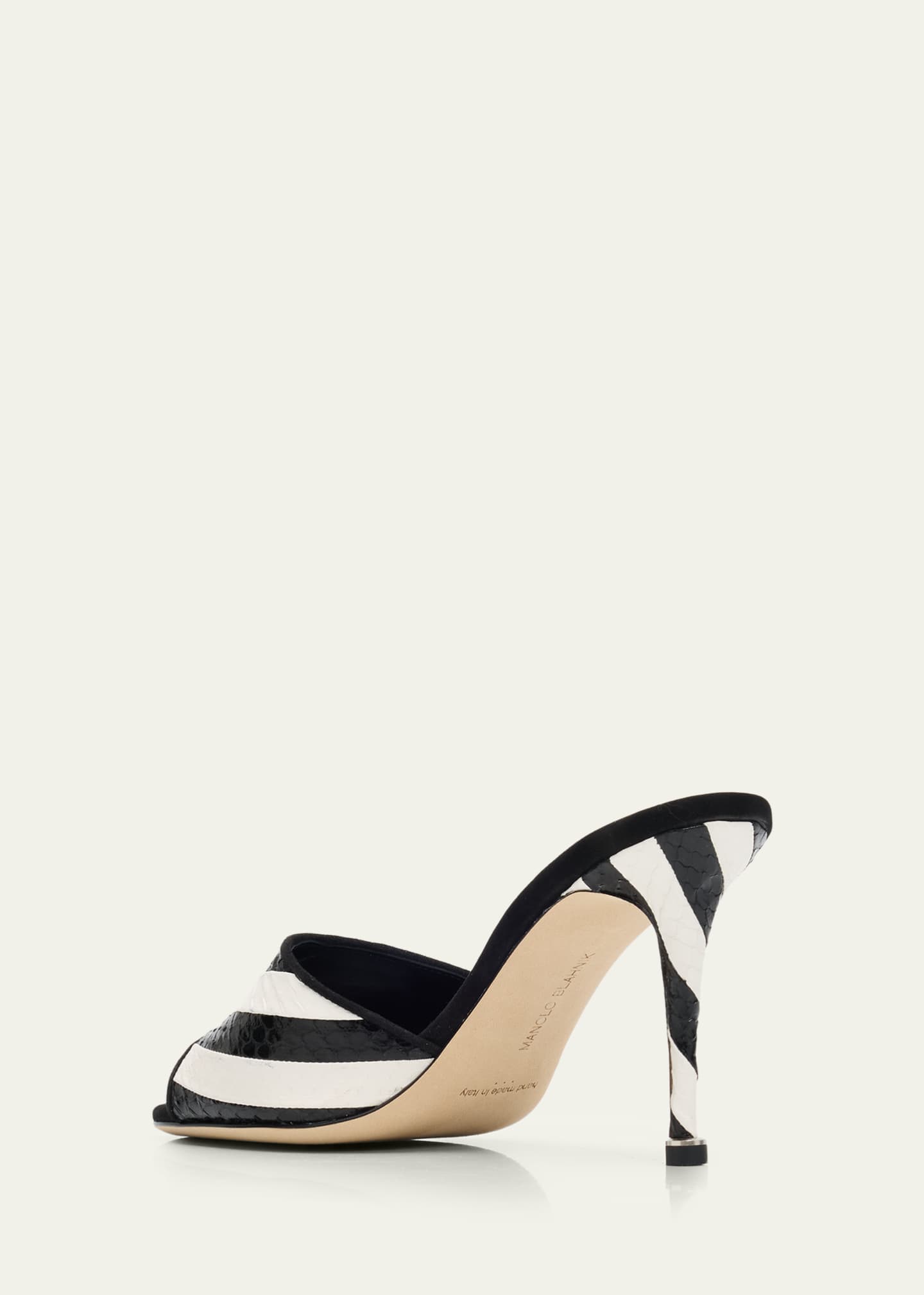 Manolo Blahnik 90mm Larache Striped Embossed Leather Mule Sandals