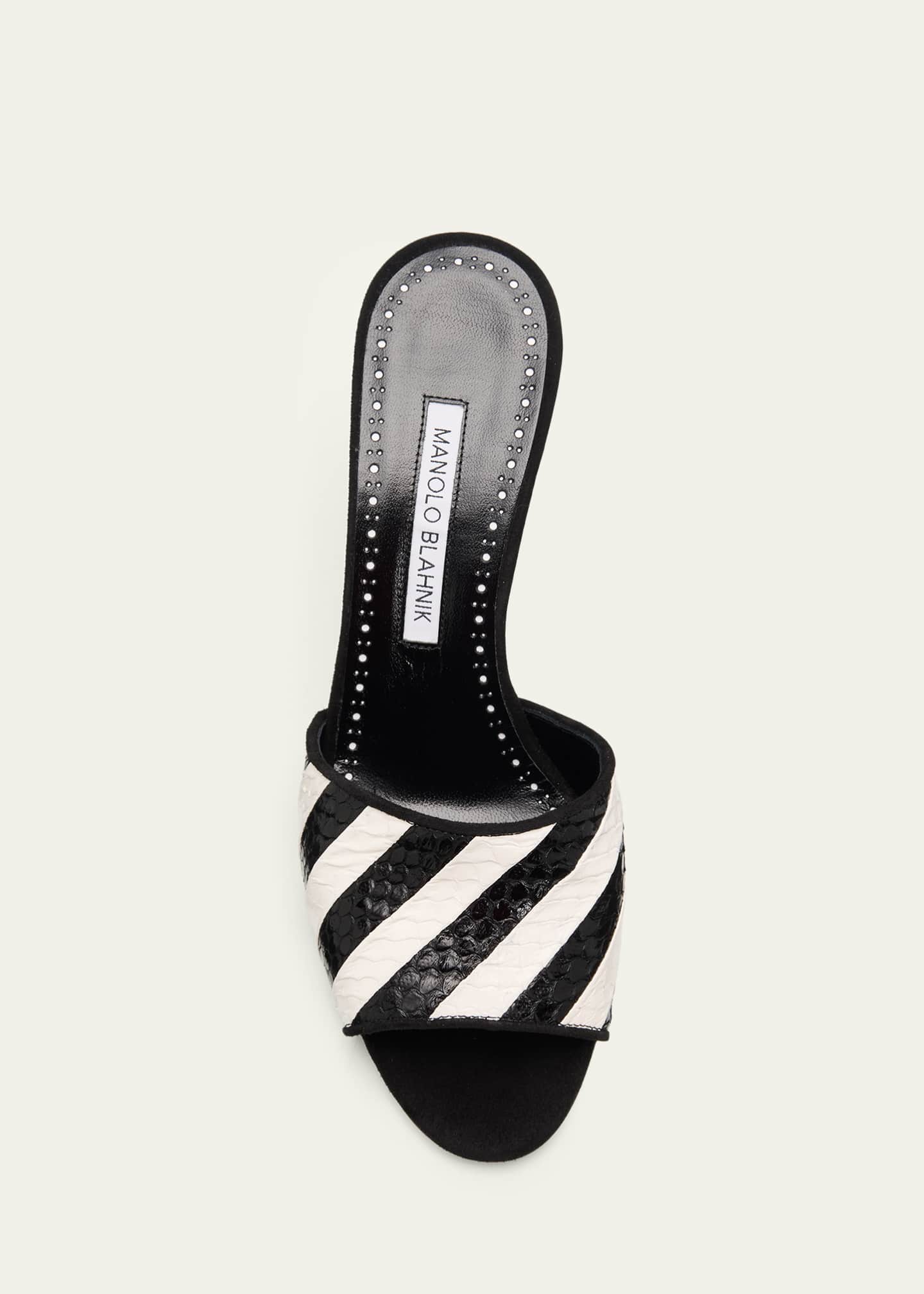 Manolo Blahnik 90mm Larache Striped Embossed Leather Mule Sandals