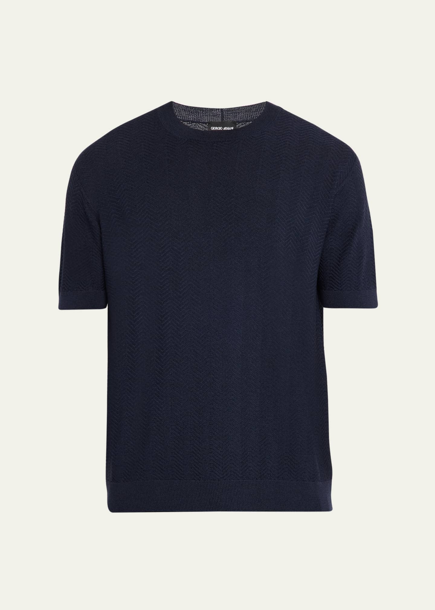 GIORGIO ARMANI 半袖　ニット　Tシャツ ネイビー　48 Giorgio Armani Chevron Silk-Cotton T-Shirt - Bergdorf Goodman