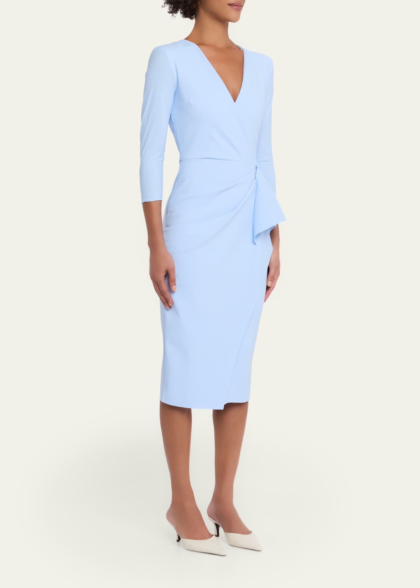 Chiara Boni La Petite Robe Zuhur Side-Ruffle Bodycon Midi Dress, Blue Aura, Women's, 2, Petites Petite Dresses & Jumpsuits