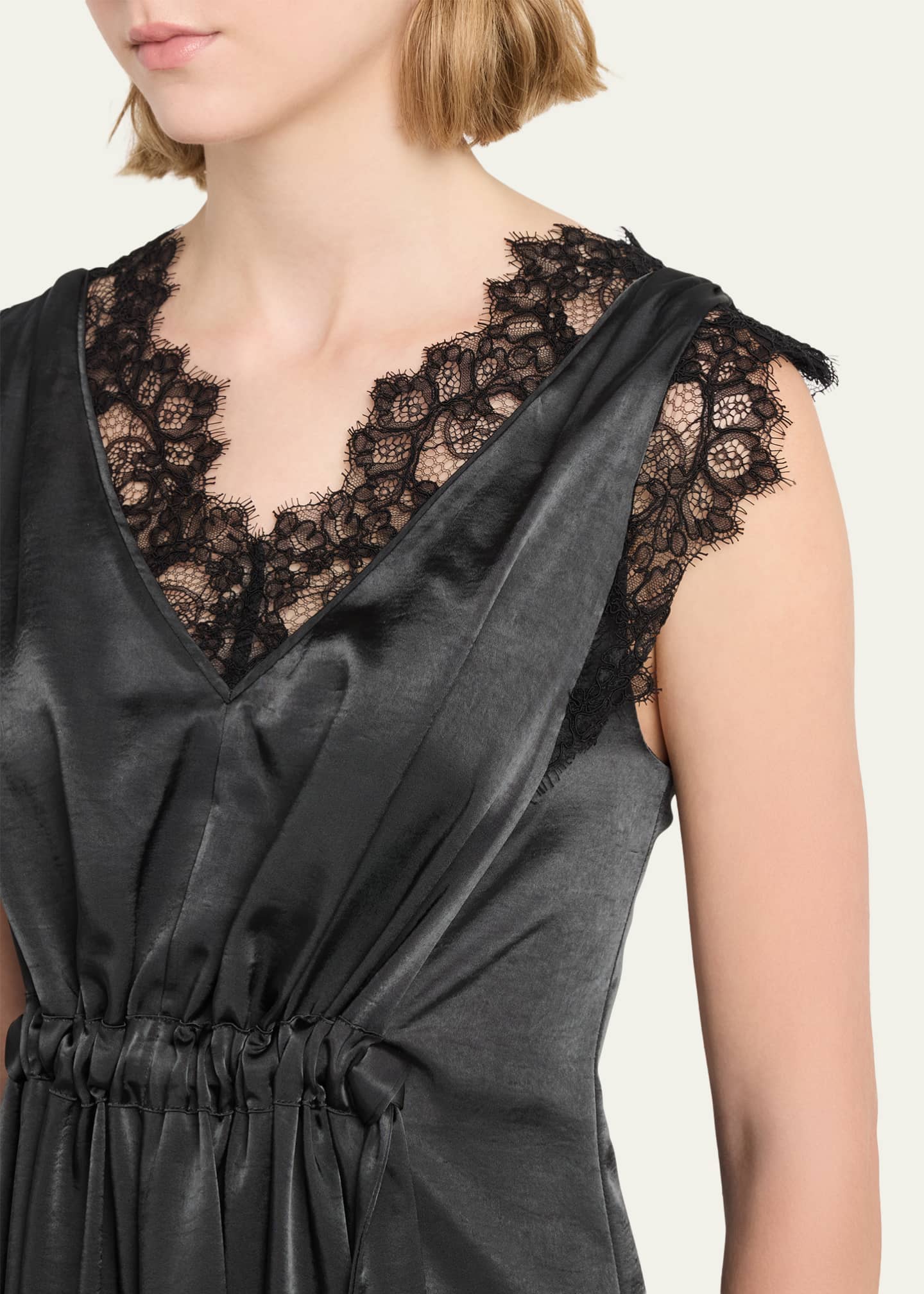 phillip lim lace dress 3.1 Phillip Lim V-Neck Lace-Trim Satin Midi Dress