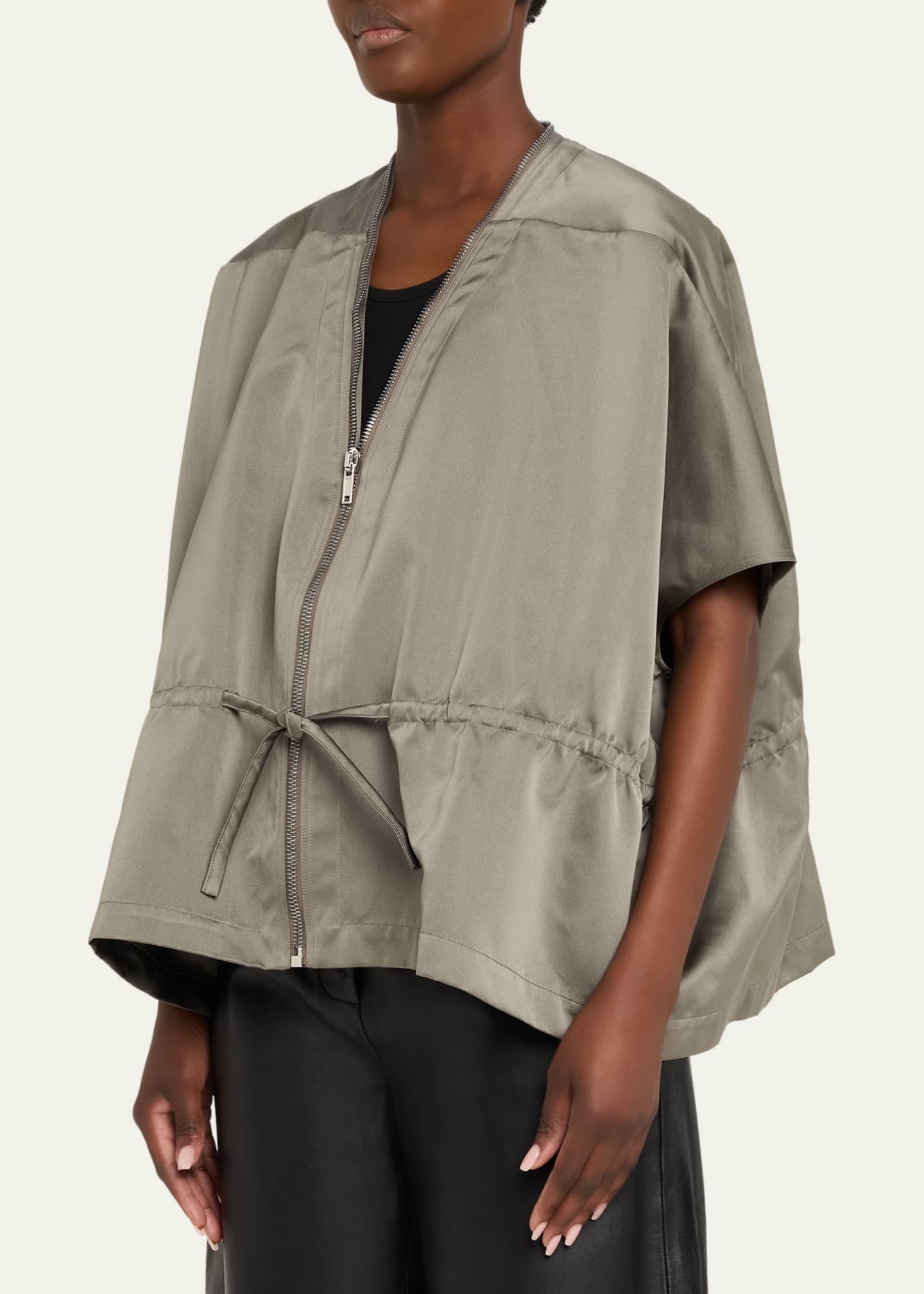 Rick Owens Short-Sleeve Satin Zip Sail Jacket - Bergdorf Goodman