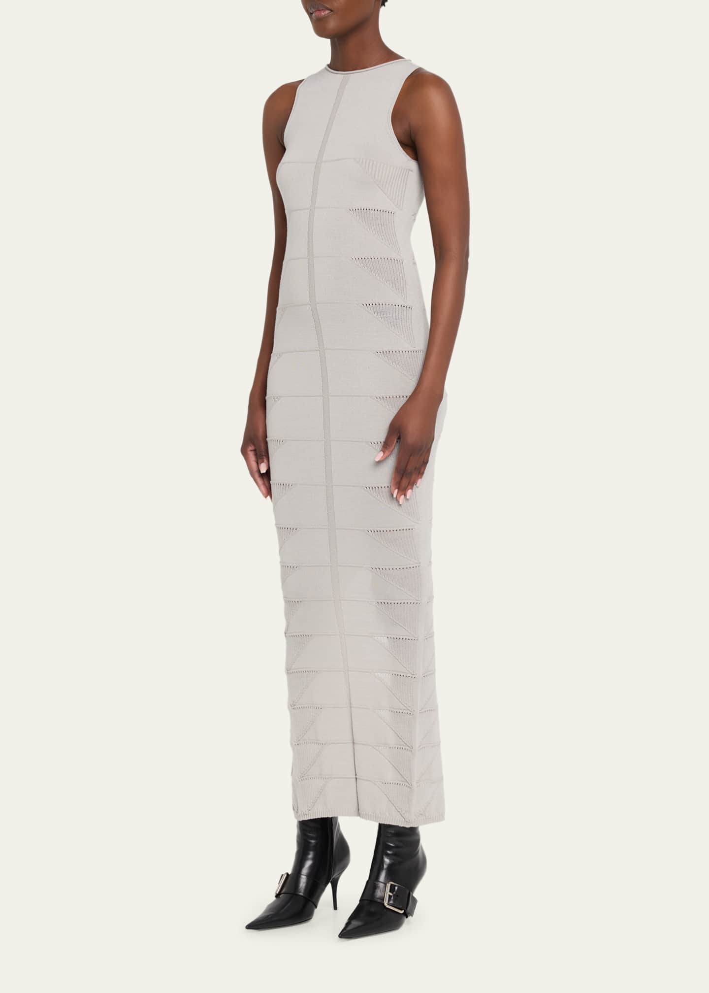 Rick Owens Geo Knit Sleeveless Maxi Dress, Pearl, Women's, Med, Casual & Work Dresses Maxi Dresses