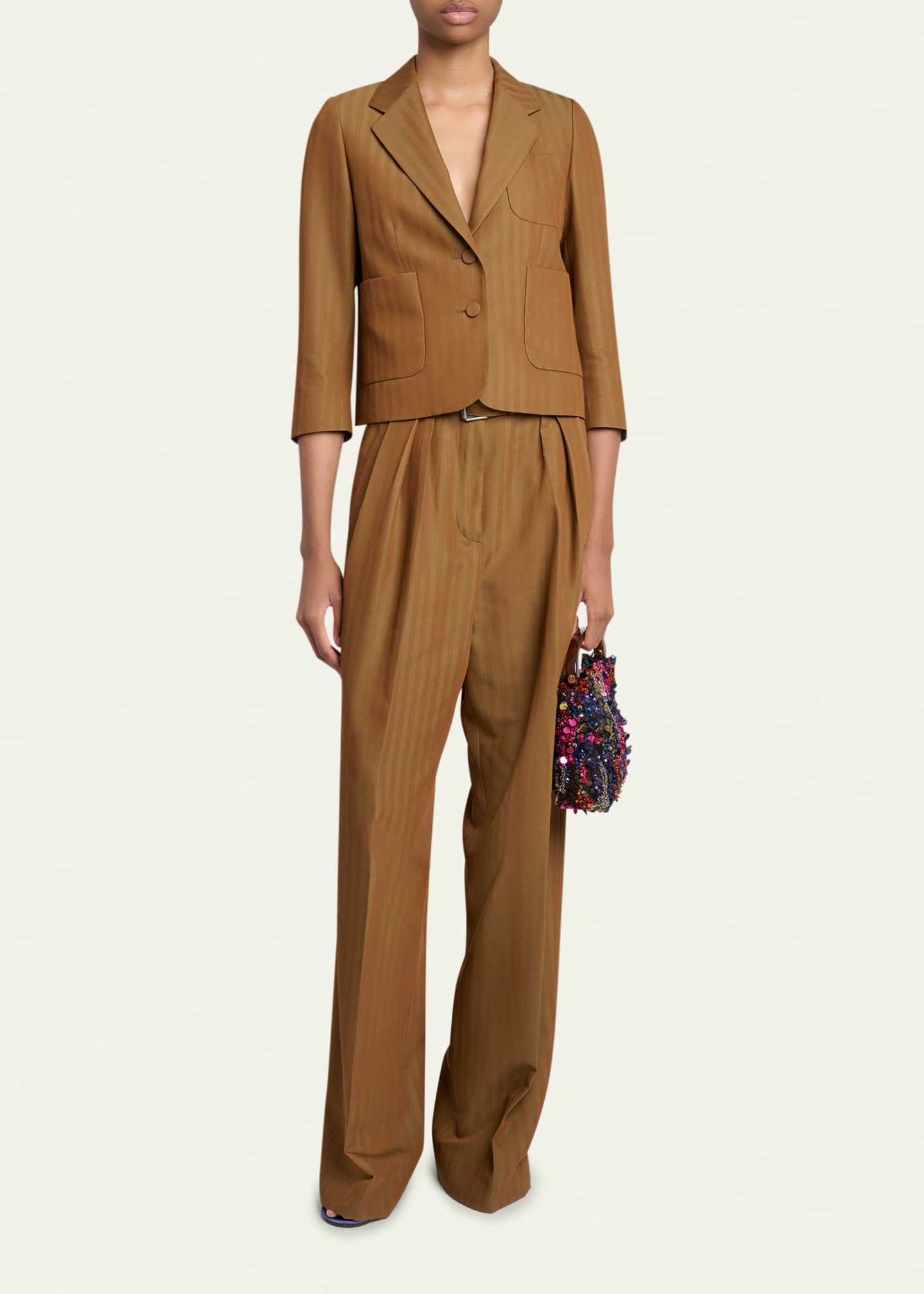 Dries Van Noten Peaches Striped Jacquard Straight-Leg Pants With