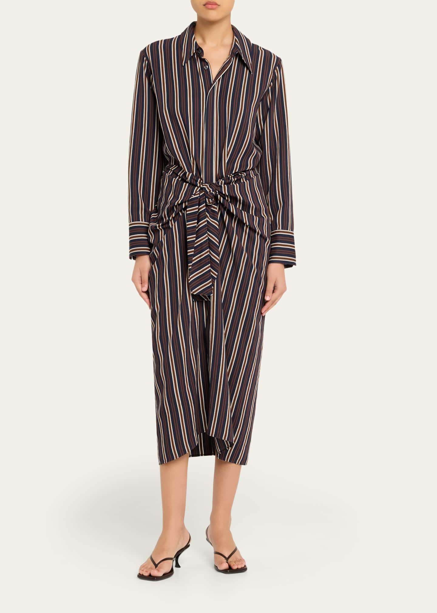 striped midi shirt dress Poppy Blue Self-Tie Striped Midi Shirt Dress