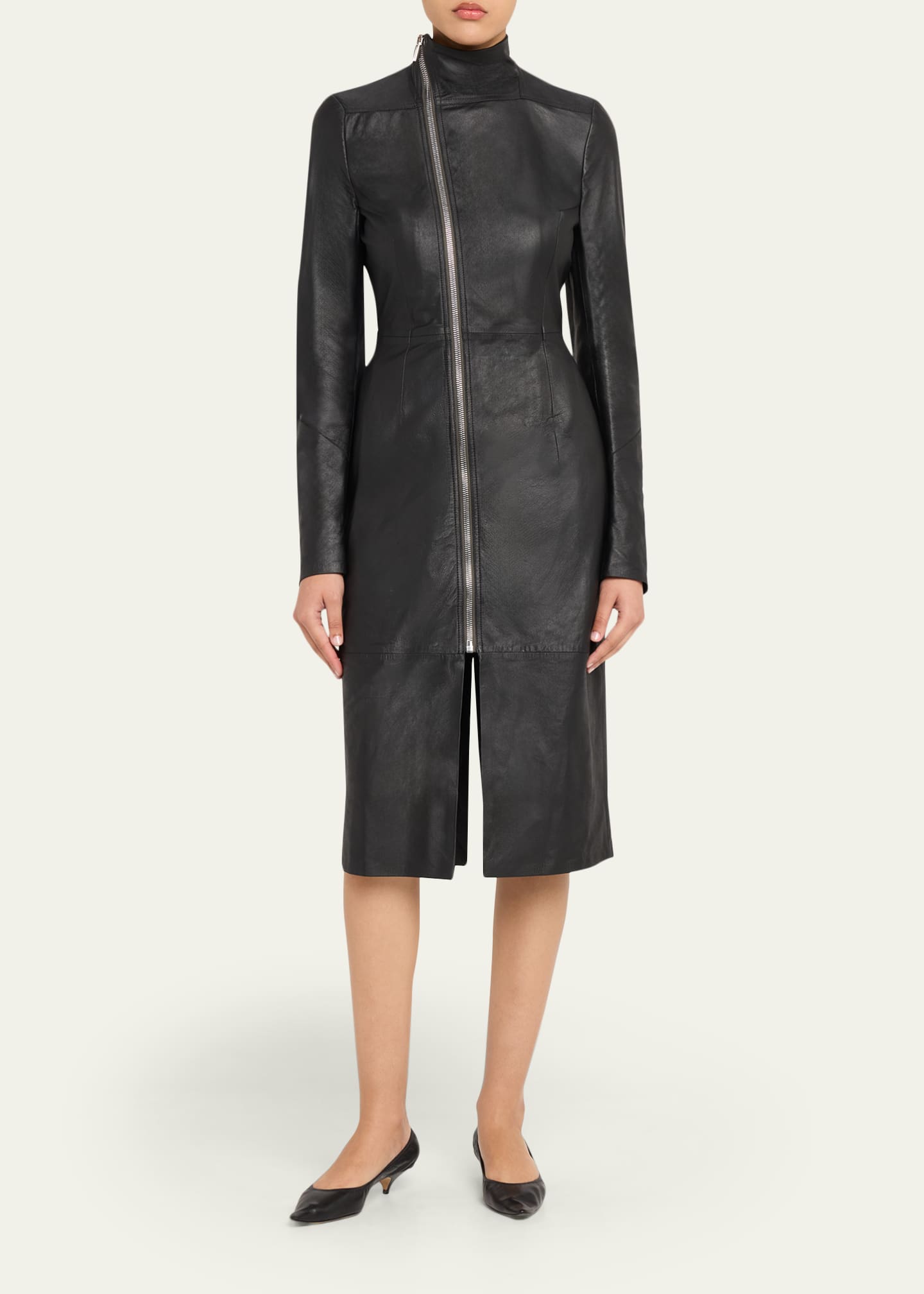 Rick Owens Gary Leather Asymmetric Zip Coat - Bergdorf Goodman