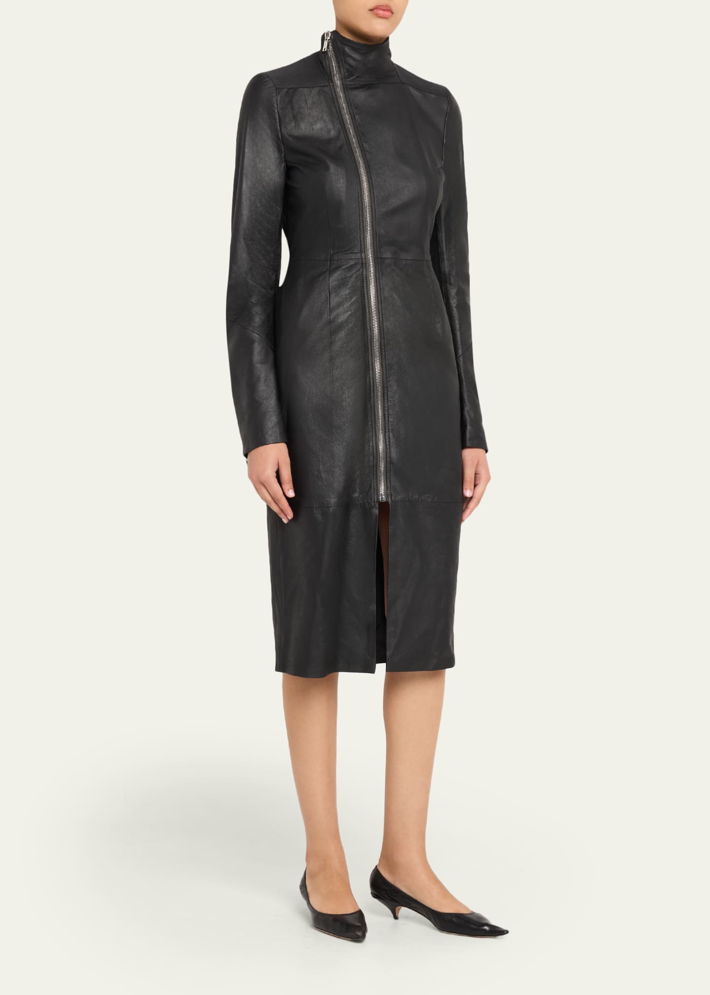 Rick Owens Gary Leather Asymmetric Zip Coat - Bergdorf Goodman