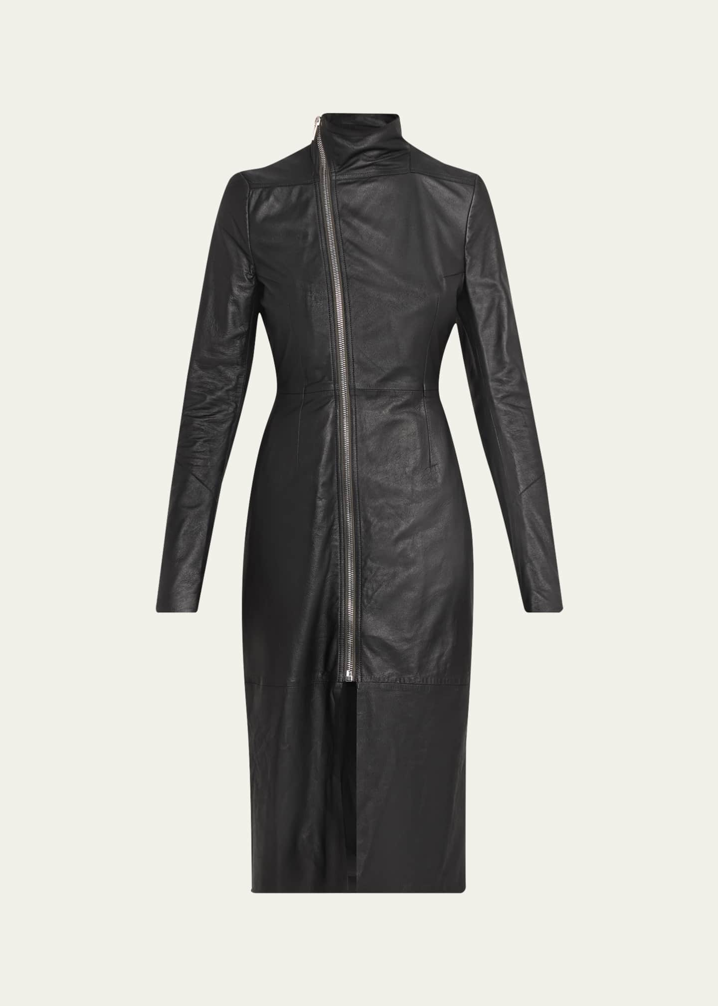 Rick Owens Gary Leather Asymmetric Zip Coat - Bergdorf Goodman