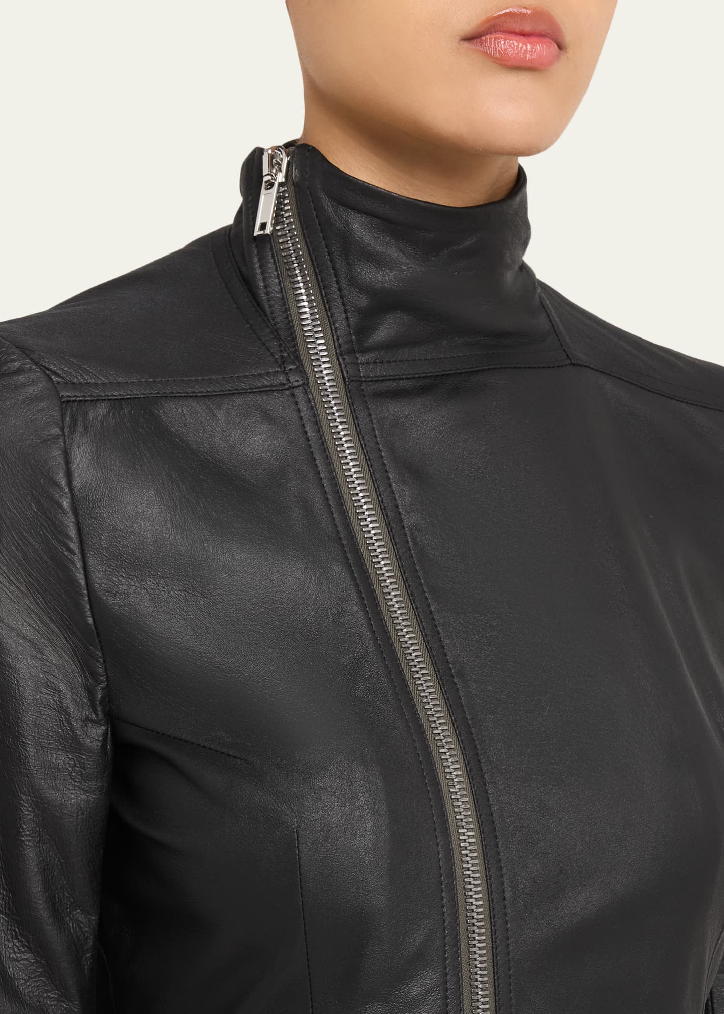 Rick Owens Gary Leather Asymmetric Zip Coat - Bergdorf Goodman