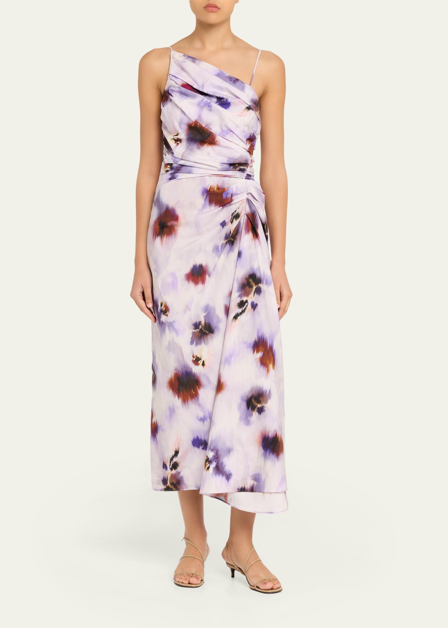A.L.C. Women's Juno Floral Ruched Cotton Midi-Dress - Lilac Multi