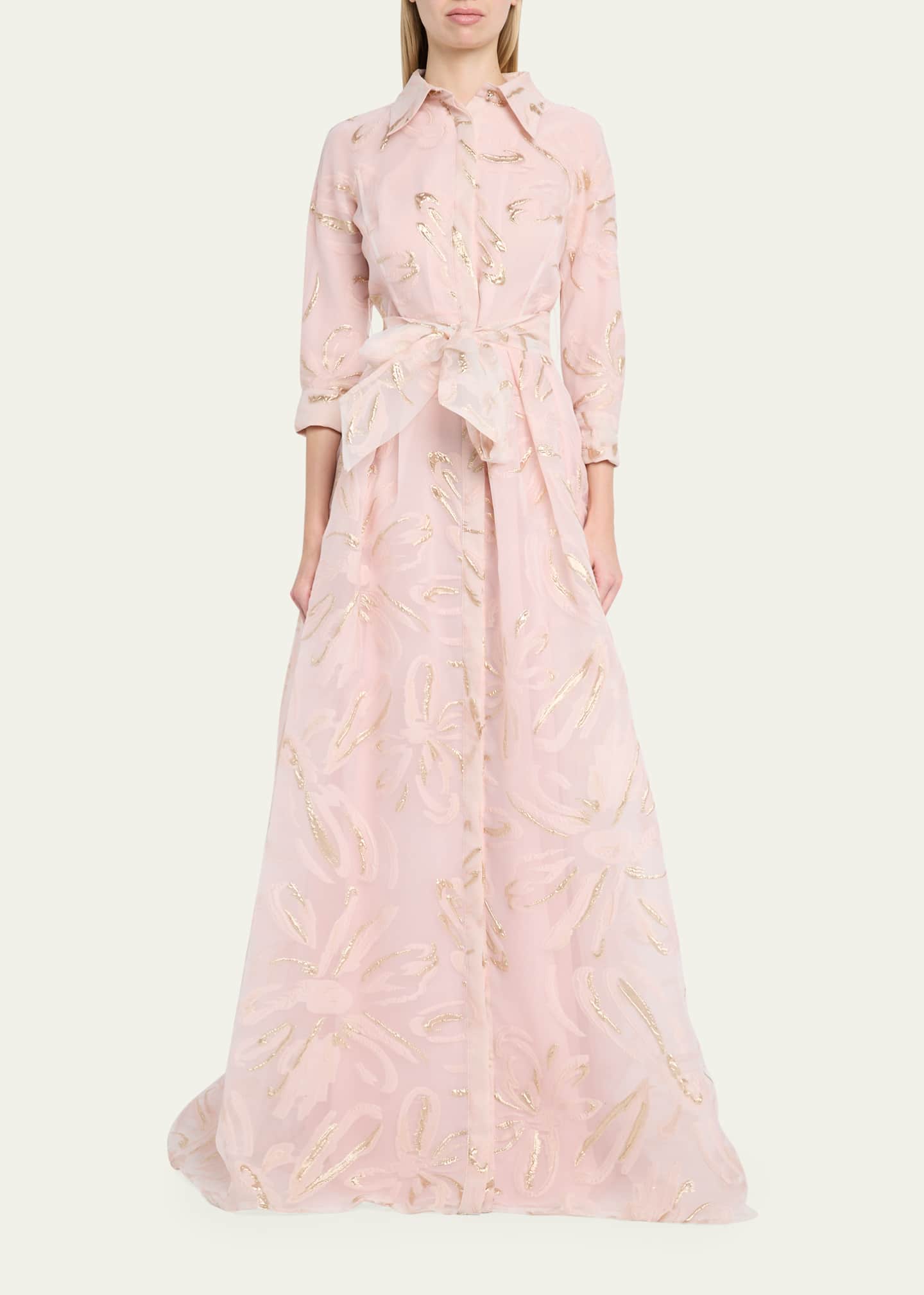 formal shirt dress gown 3/4 Sleeve Button Front Taffeta Formal events Relaxed Dropped Waist T-Shirt Gown