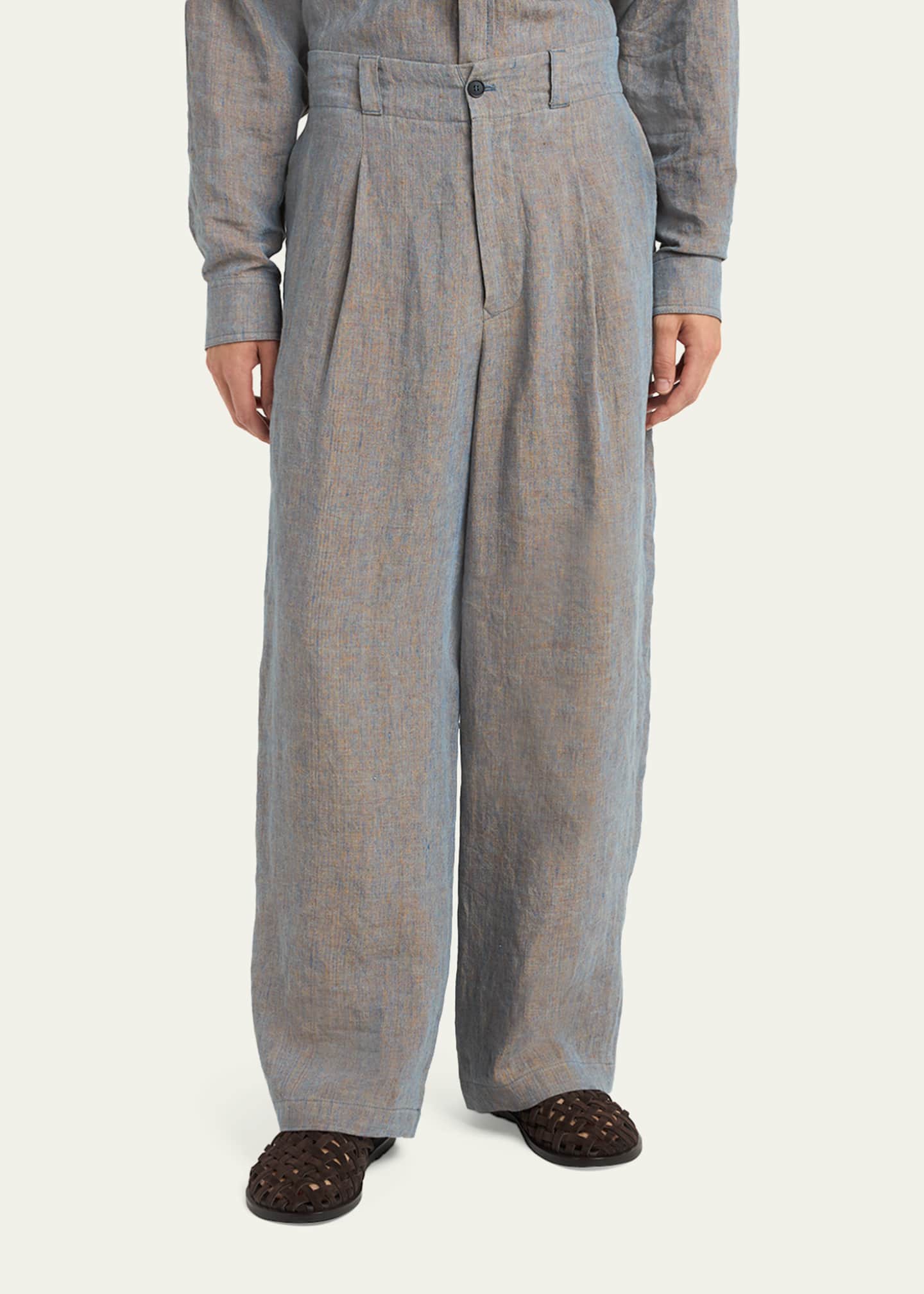 Giorgio Armani Men's Linen Pleated Wide-Leg Trousers - Bergdorf