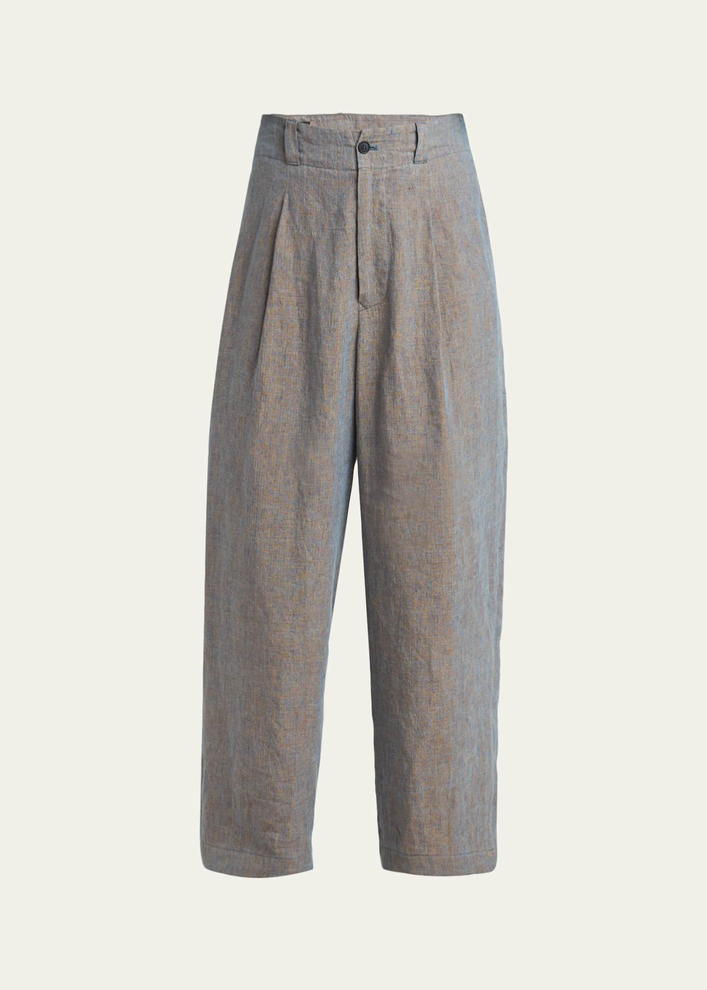 Giorgio Armani Men's Linen Pleated Wide-Leg Trousers - Bergdorf