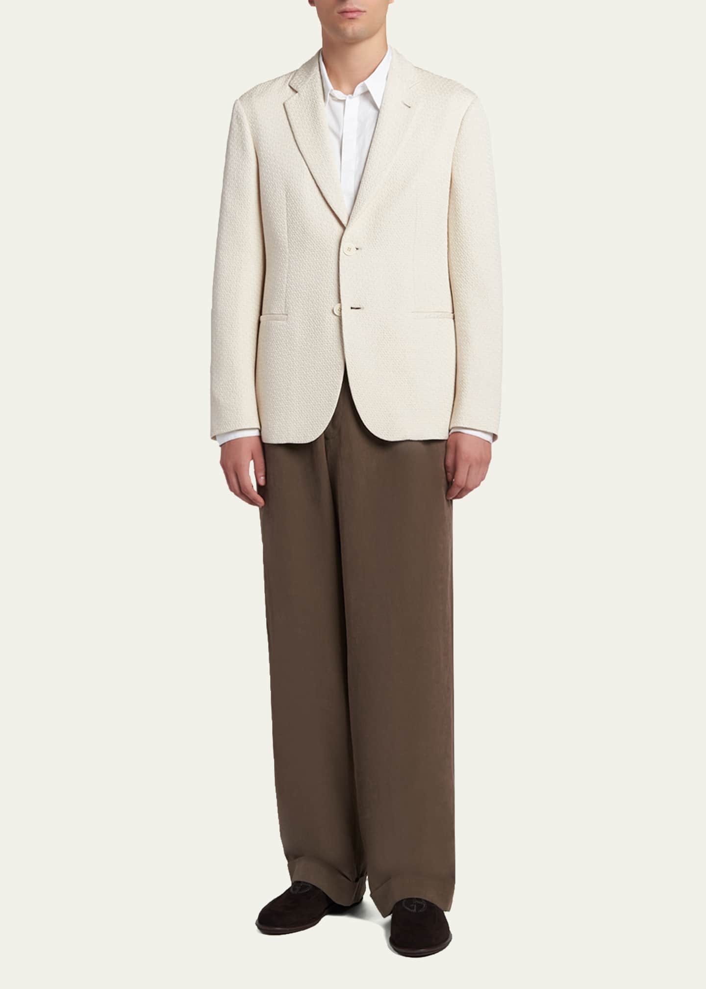 Giorgio Armani Men's Hemp Pleated Wide-Leg Pants - Bergdorf Goodman