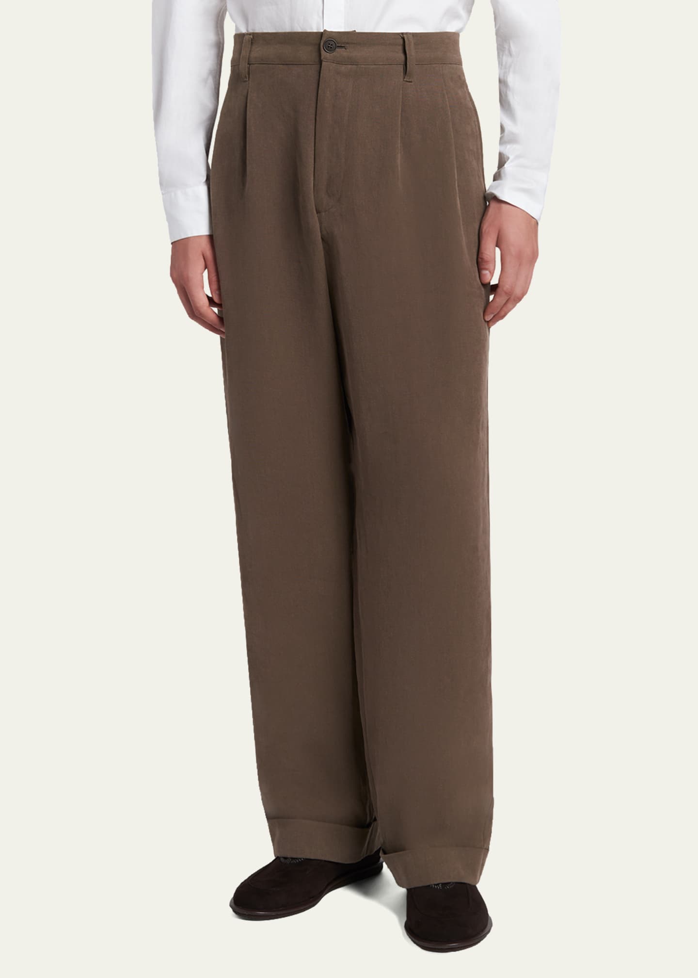 Giorgio Armani Men's Hemp Pleated Wide-Leg Pants - Bergdorf Goodman