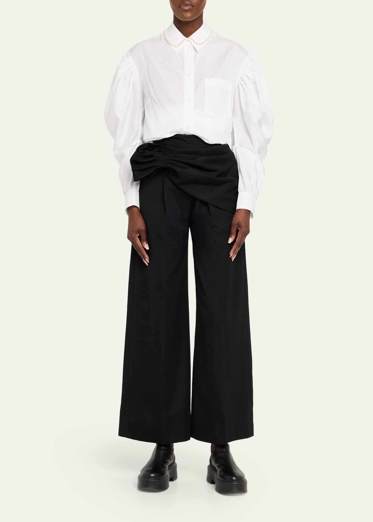 Simone Rocha Pearly-Collar Draped-Sleeve Cotton Button-Down Shirt ...