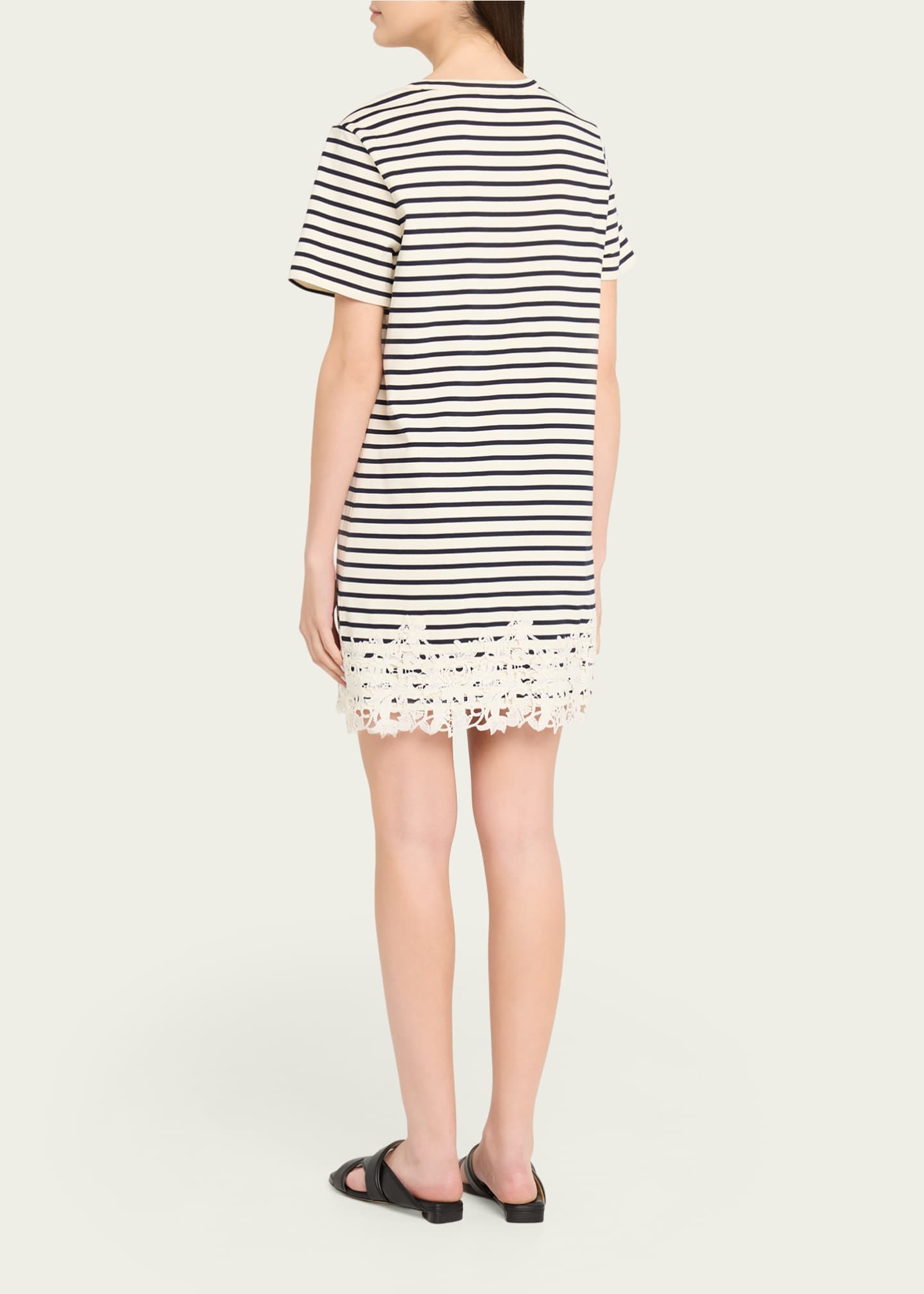 striped embroidered shirt dress Blue & White Lace Striped Embroidered Chore Dress - L