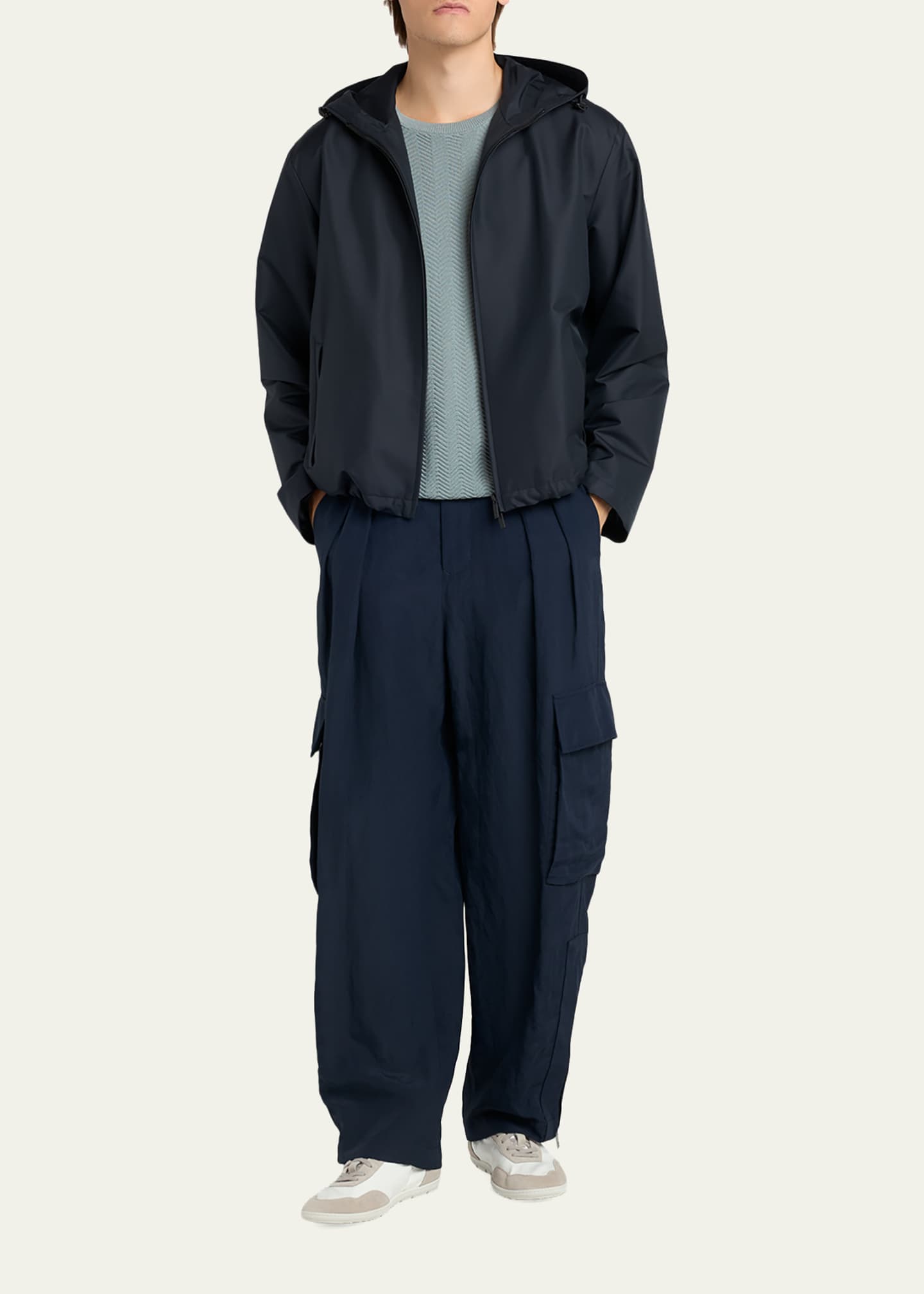 Giorgio Armani Men's Silk and Nylon Full-Zip Hoodie - Bergdorf Goodman