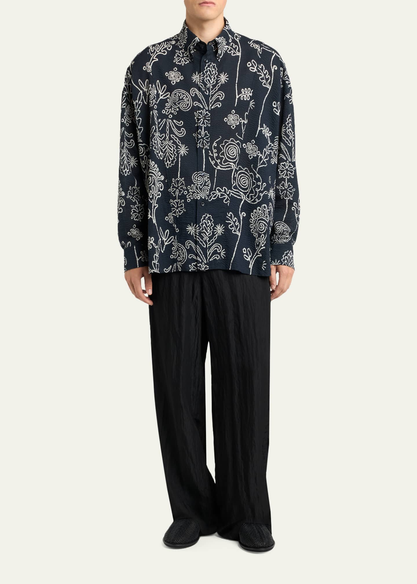 Giorgio Armani Men's Textured Cotton Linework Button-Down Shirt
