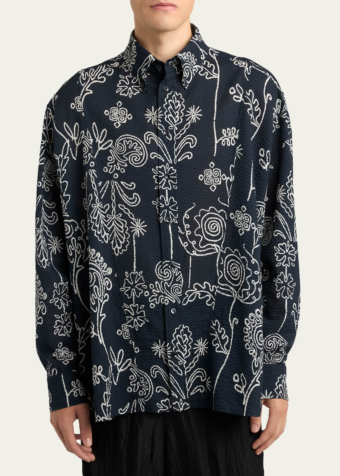 90s GIORGIO ARMANI 黒タグ ボタンダウンシャツ Giorgio Armani Men's Textured Cotton Linework Button-Down Shirt