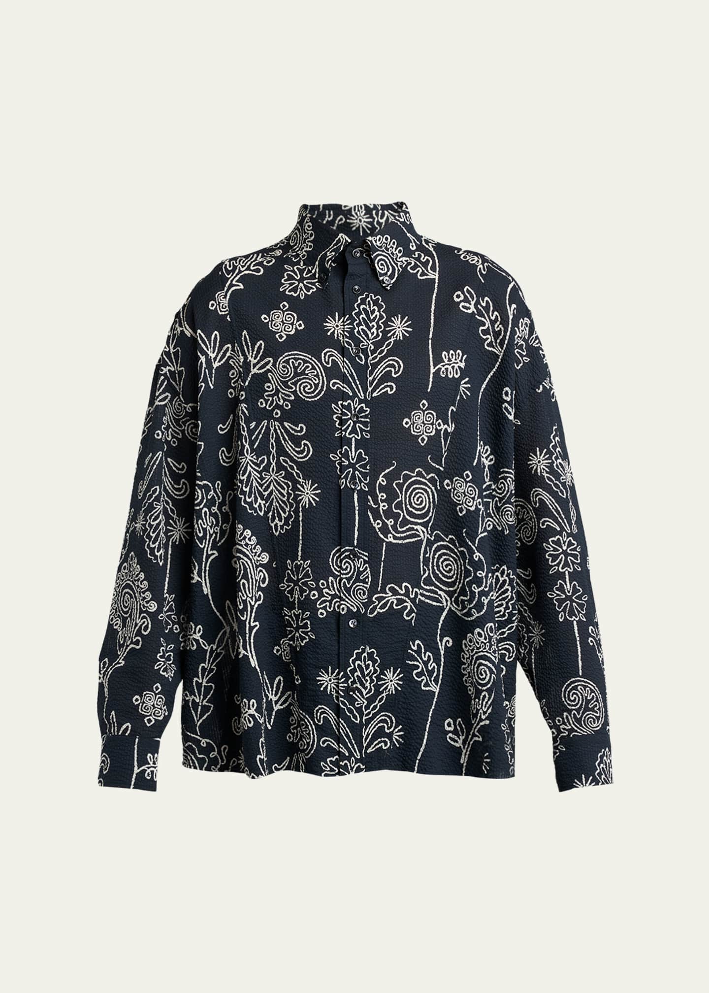 Giorgio Armani Men's Textured Cotton Linework Button-Down Shirt