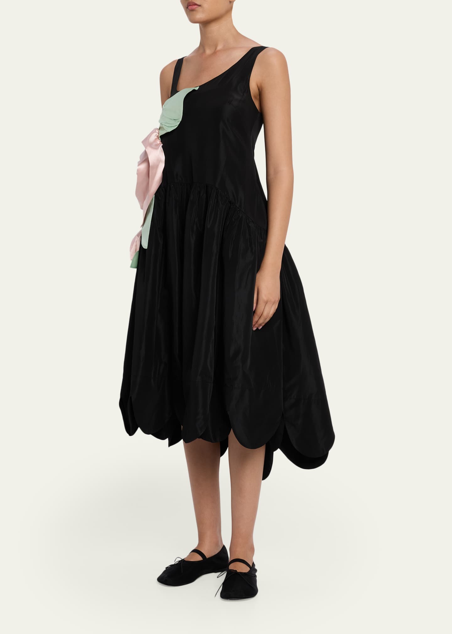 Simone Rocha Pressed Rosette Sleeveless Satin Midi Dress