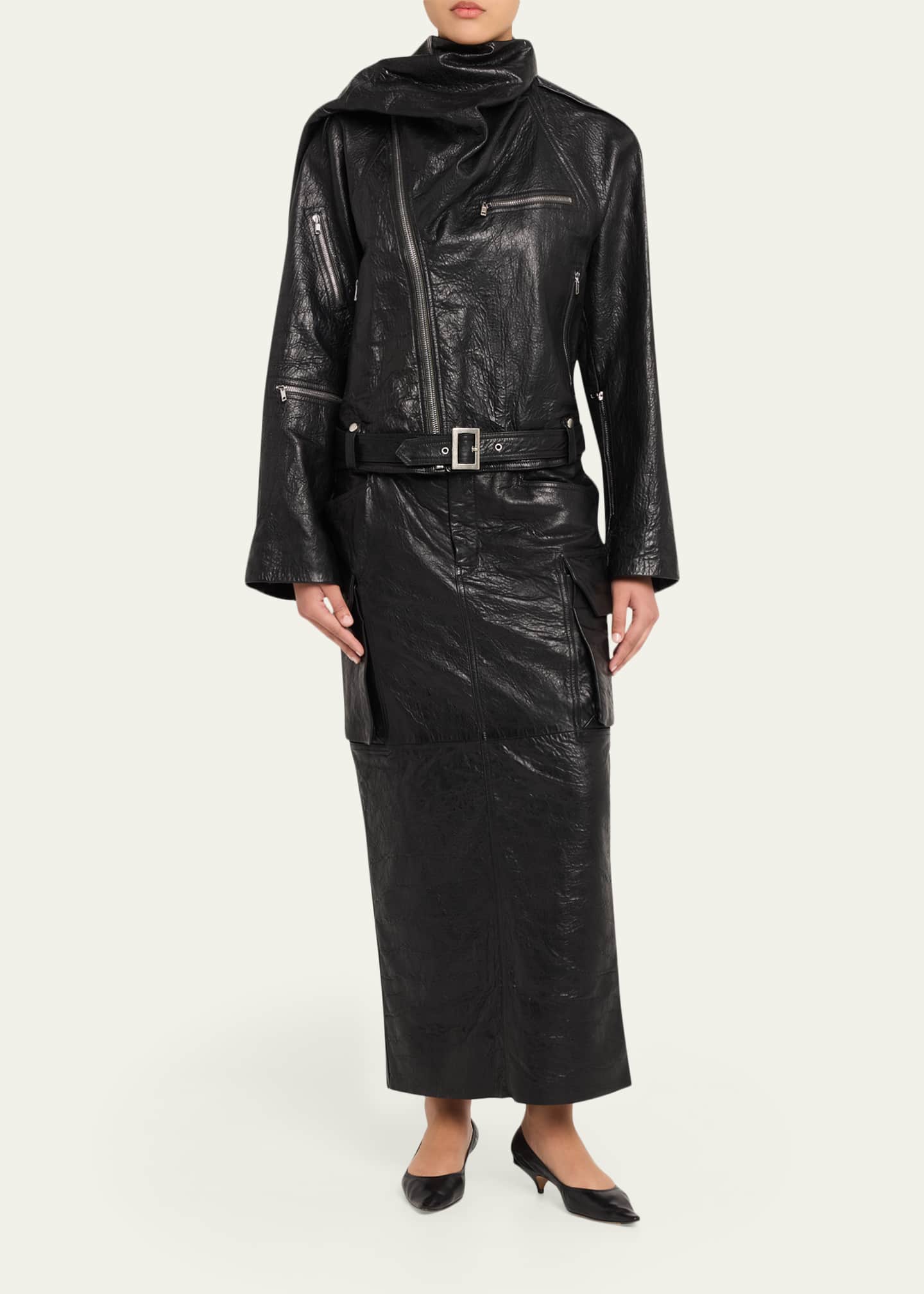 Rick Owens Leather Cropped Scarf Moto Jacket - Bergdorf Goodman