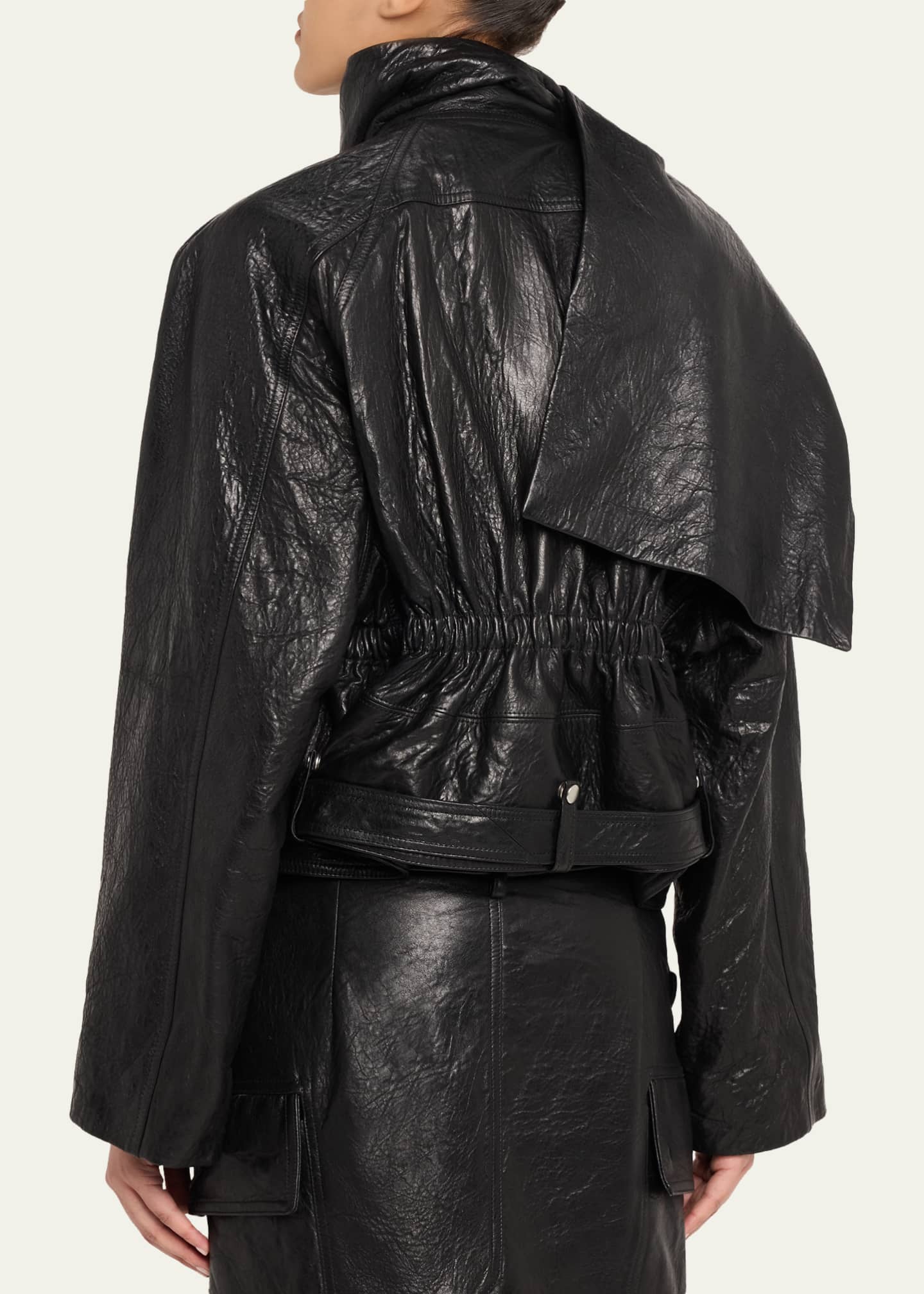 Rick Owens Leather Cropped Scarf Moto Jacket - Bergdorf Goodman