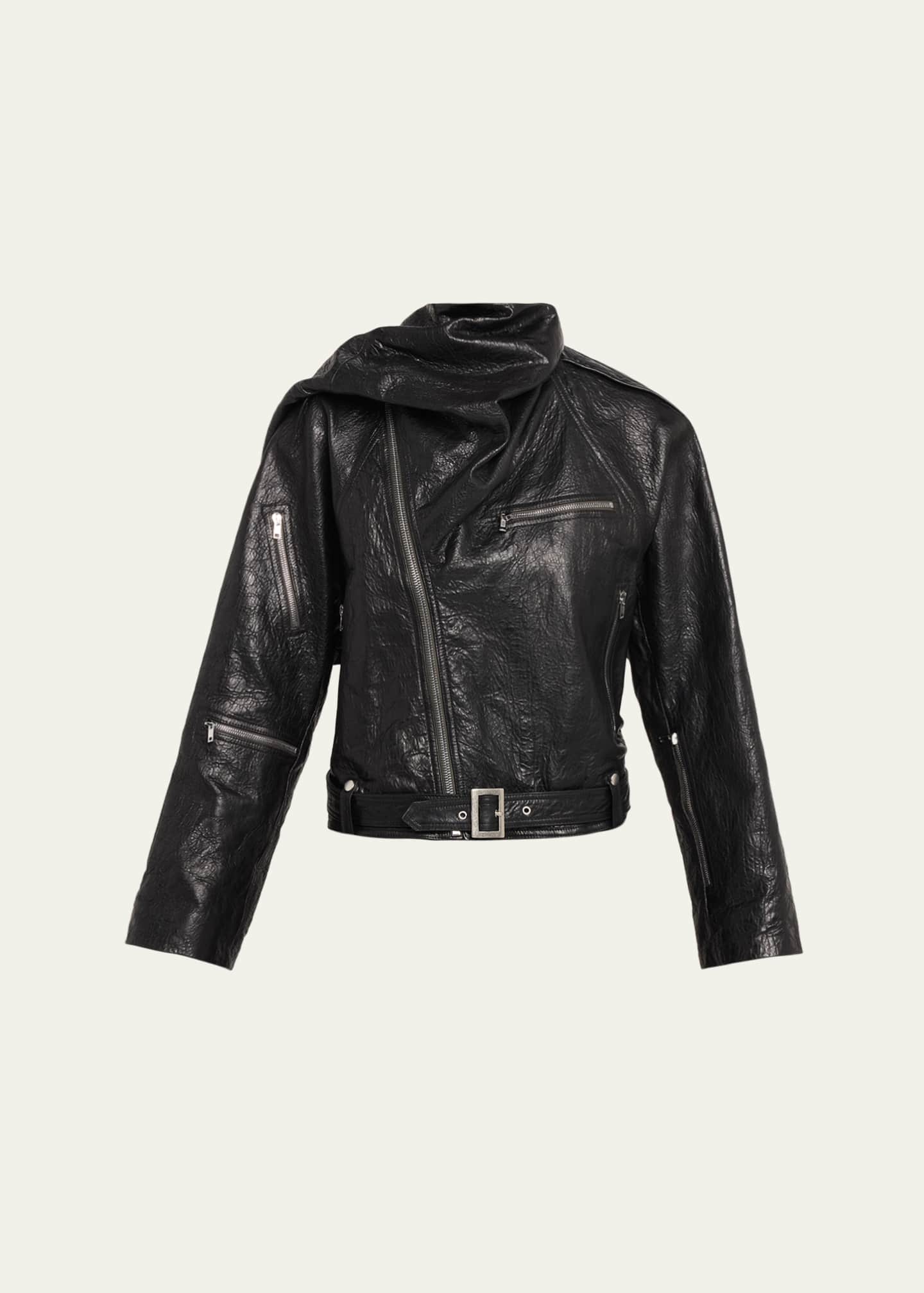 Rick Owens Leather Cropped Scarf Moto Jacket - Bergdorf Goodman
