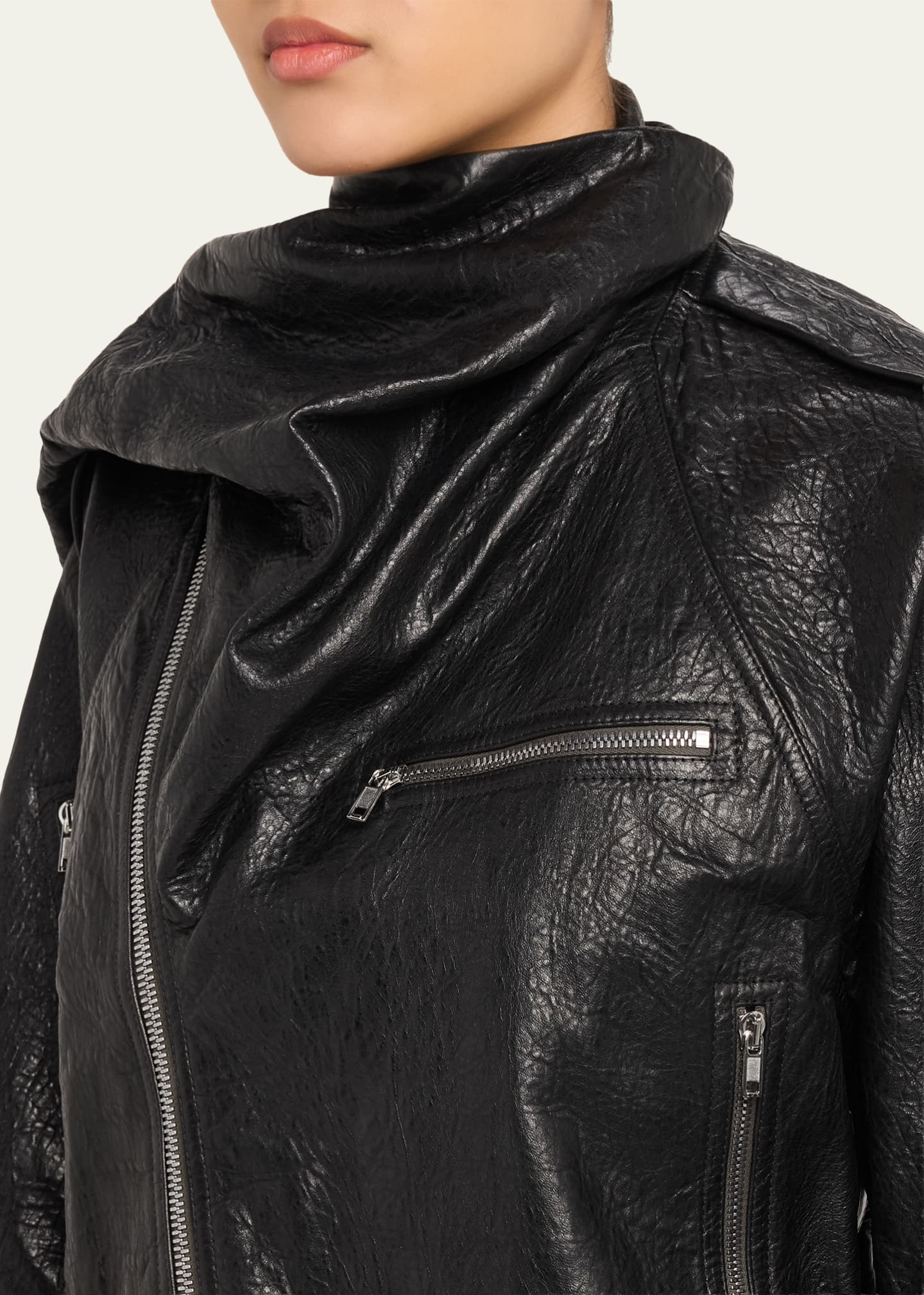 Rick Owens Leather Cropped Scarf Moto Jacket - Bergdorf Goodman