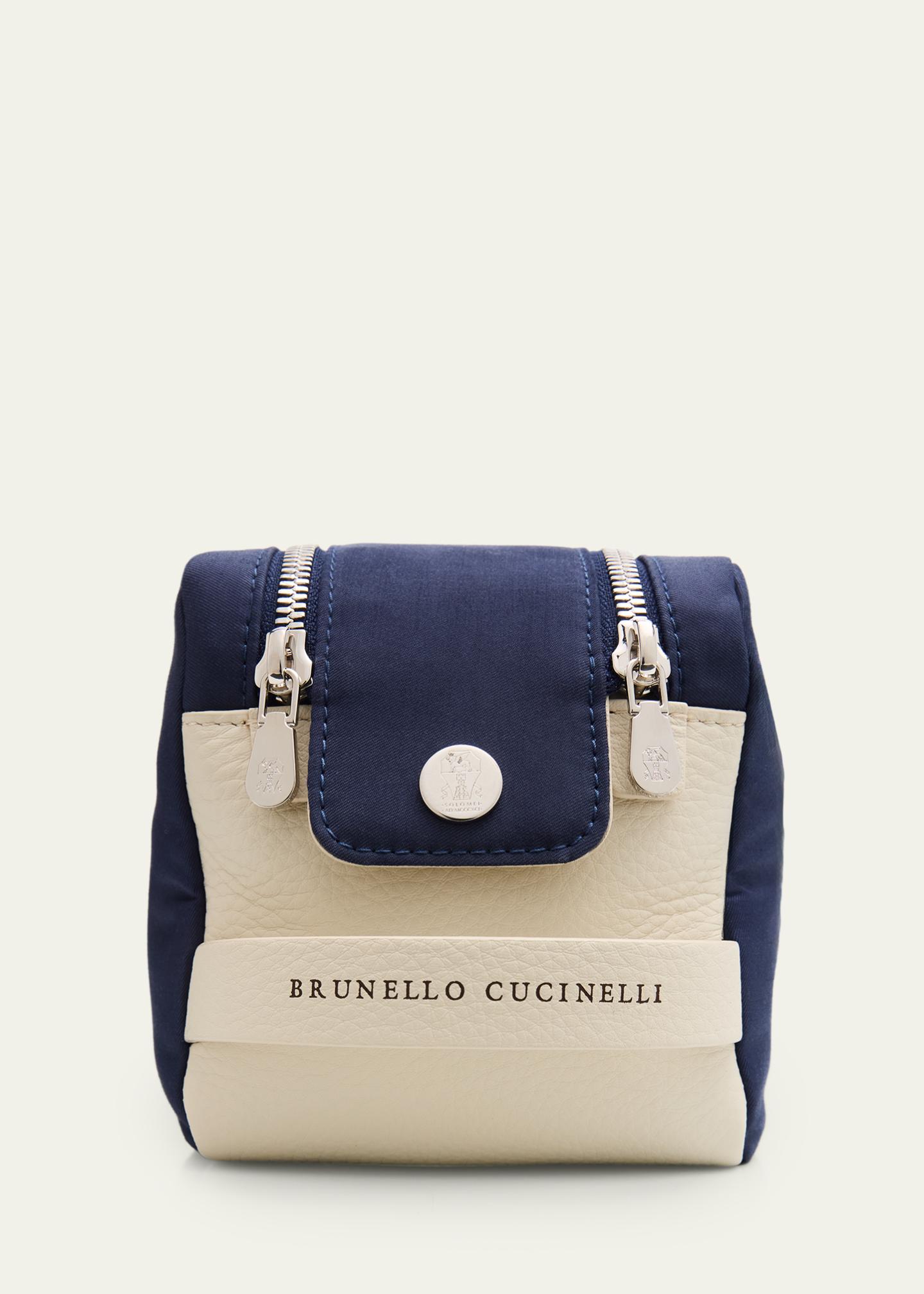 Brunello Cucinelli Men's Leather Double-Zip Toiletry Bag