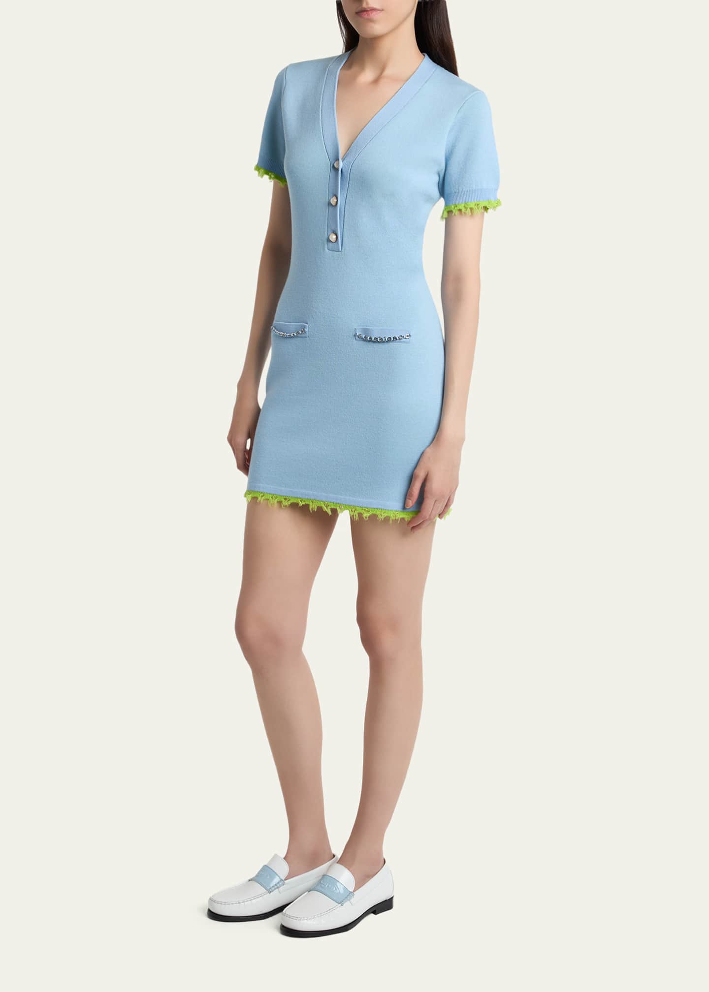 merino wool mini dress Double Face Merino Mini Dress in Blue, Size Large by Casablanca Paris