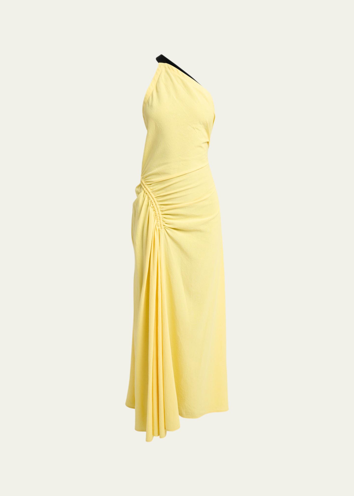 proenza schouler gold dress Women's Sirena Ruched One-Shoulder Gown - Yellow Halter dress