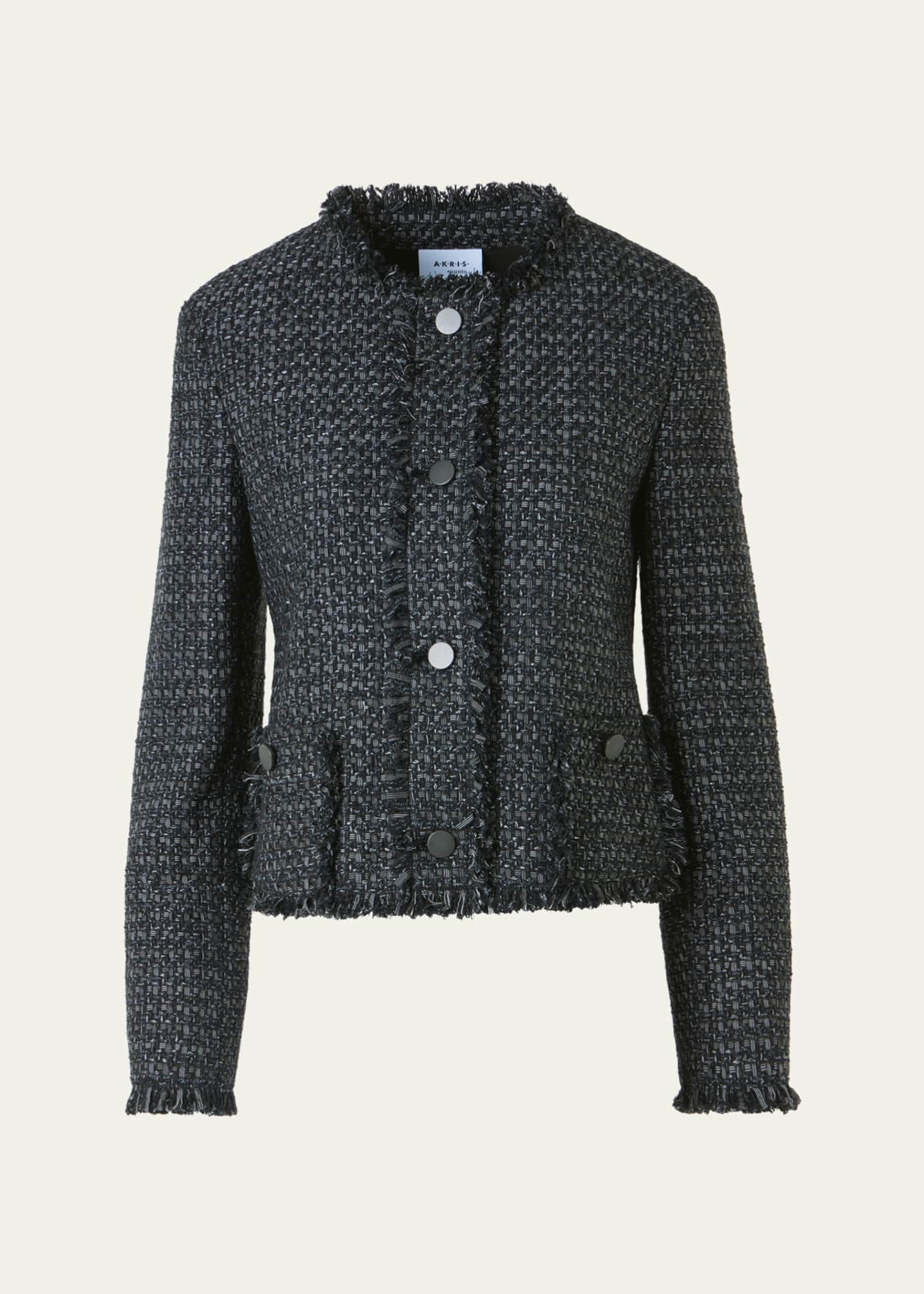 Akris punto Single-Breasted Cotton Tweed Collarless Jacket