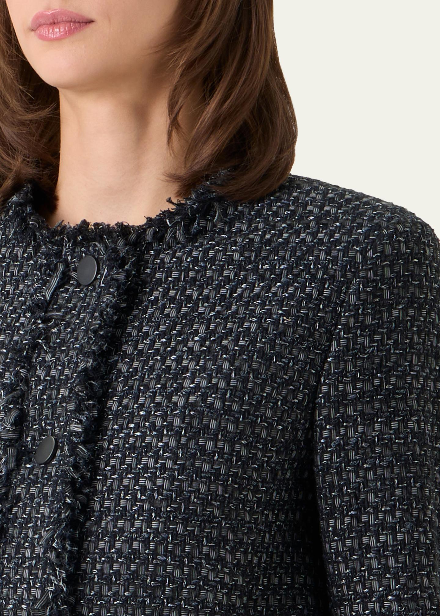 Akris punto Single-Breasted Cotton Tweed Collarless Jacket