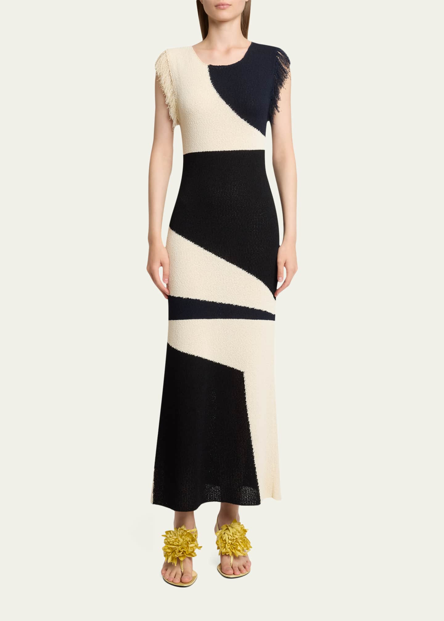 intarsia knit dress Saskia Dress in Textured Fringe Intarsia Sand Multi