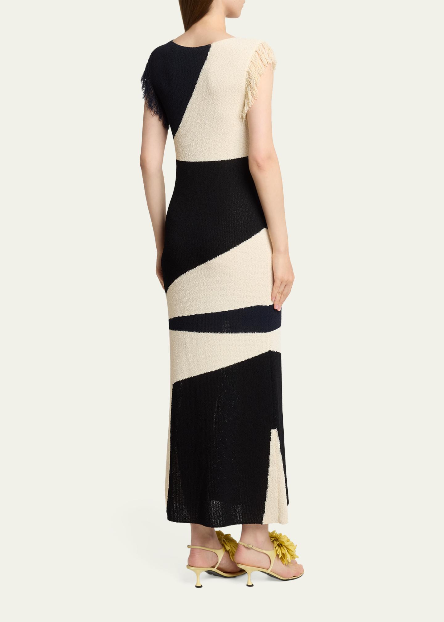 proenza schouler crochet knit maxi dress Saskia in Textured Fringe Intarsia Sand Multi Style_MAXI