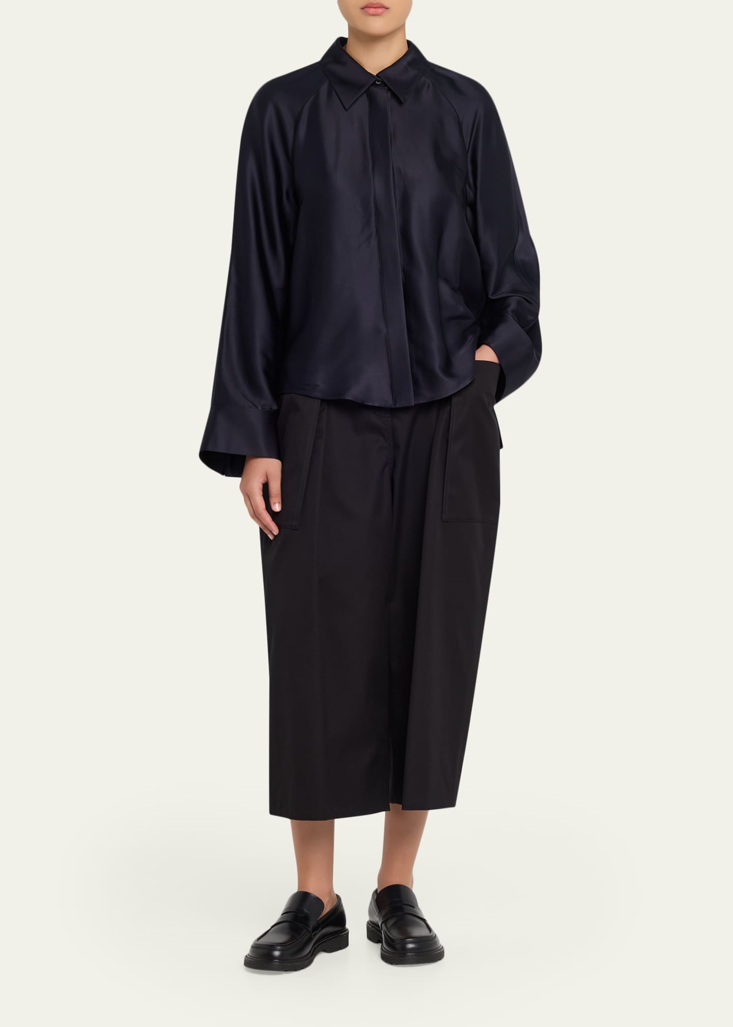 Loewe Satin Button-Down Cape Shirt - Bergdorf Goodman