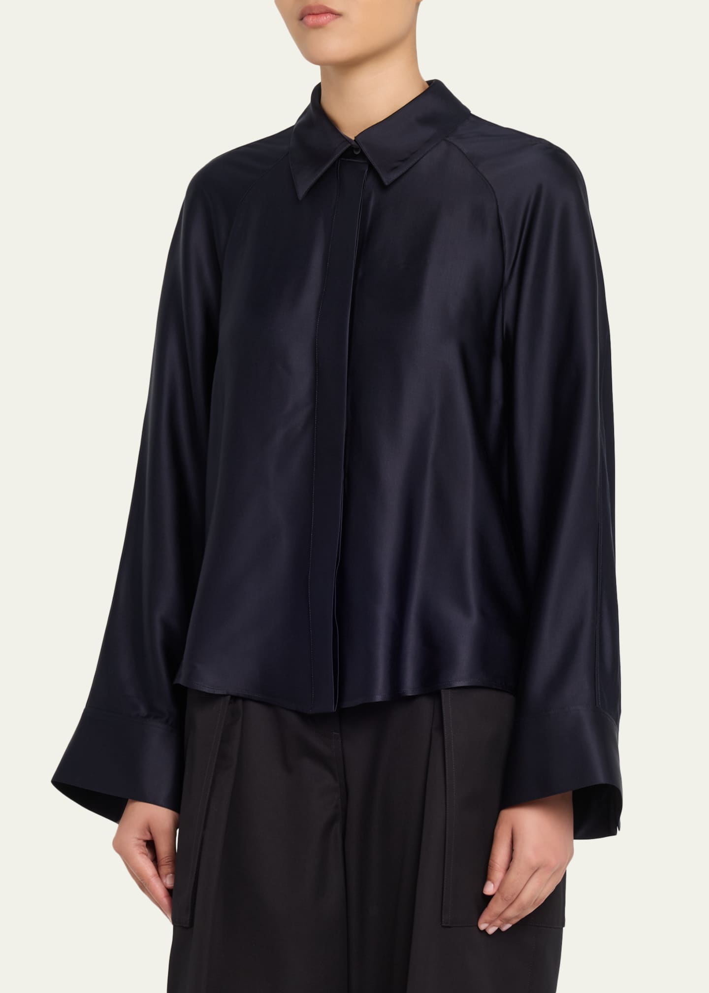 LOEWE サテン　シャツ Loewe Satin Button-Down Cape Shirt - Bergdorf Goodman