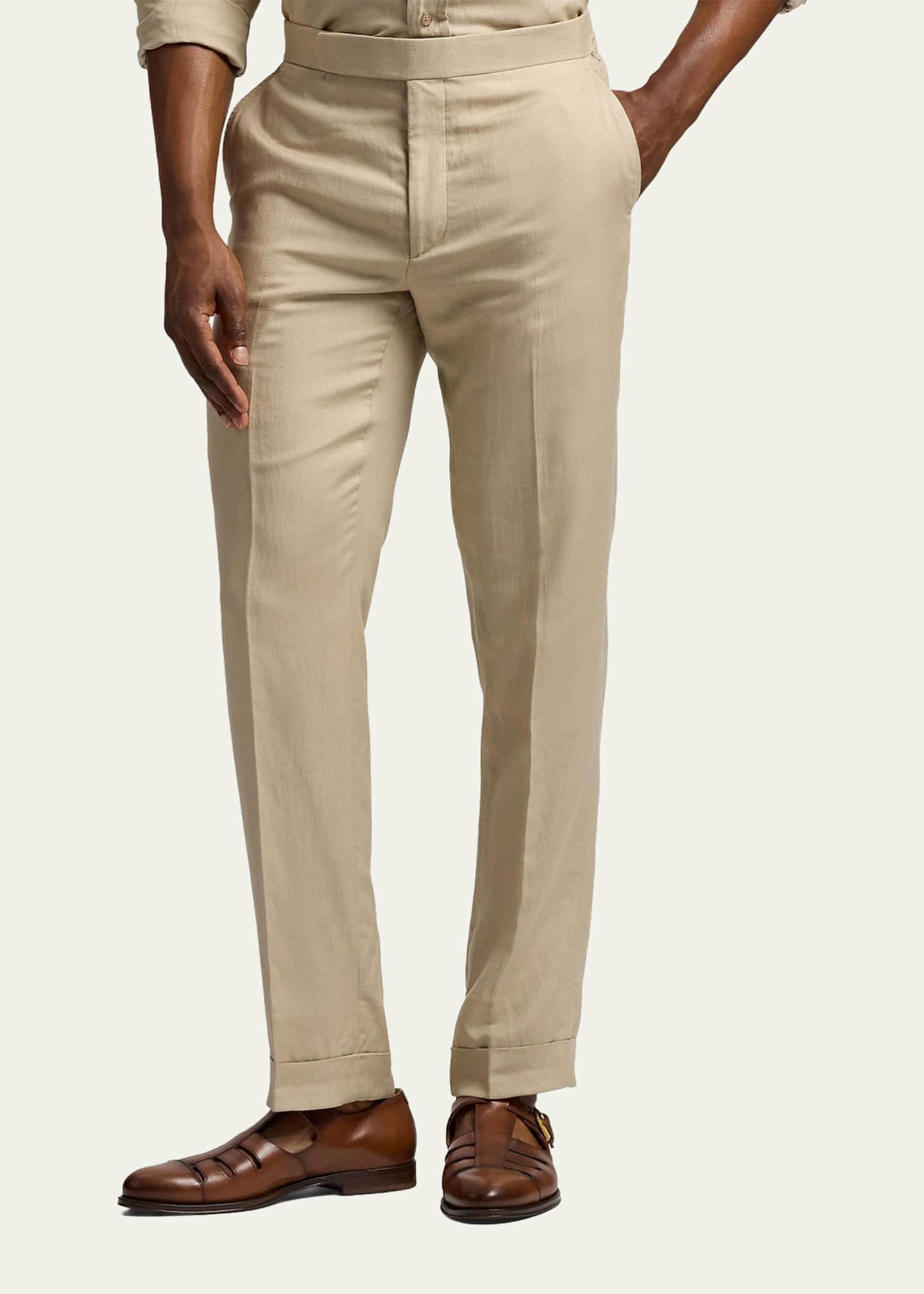 パンツ Ralph Lauren Purple Label LINEN trousers Ralph Lauren Purple Label Men's Silk and Linen Straight Leg Flat