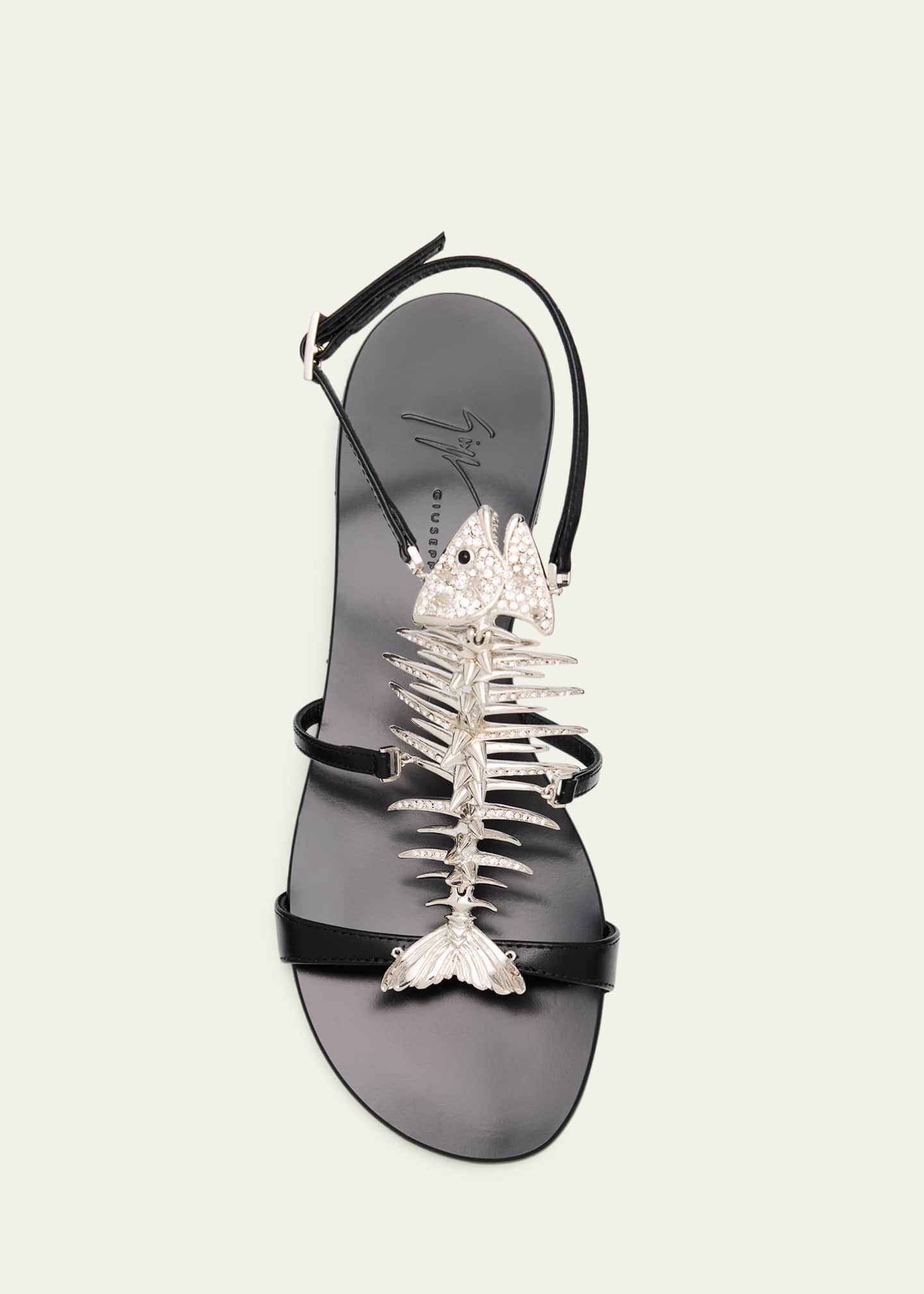 Giuseppe Zanotti Embellished Fishbone Leather Ankle-Strap Sandals