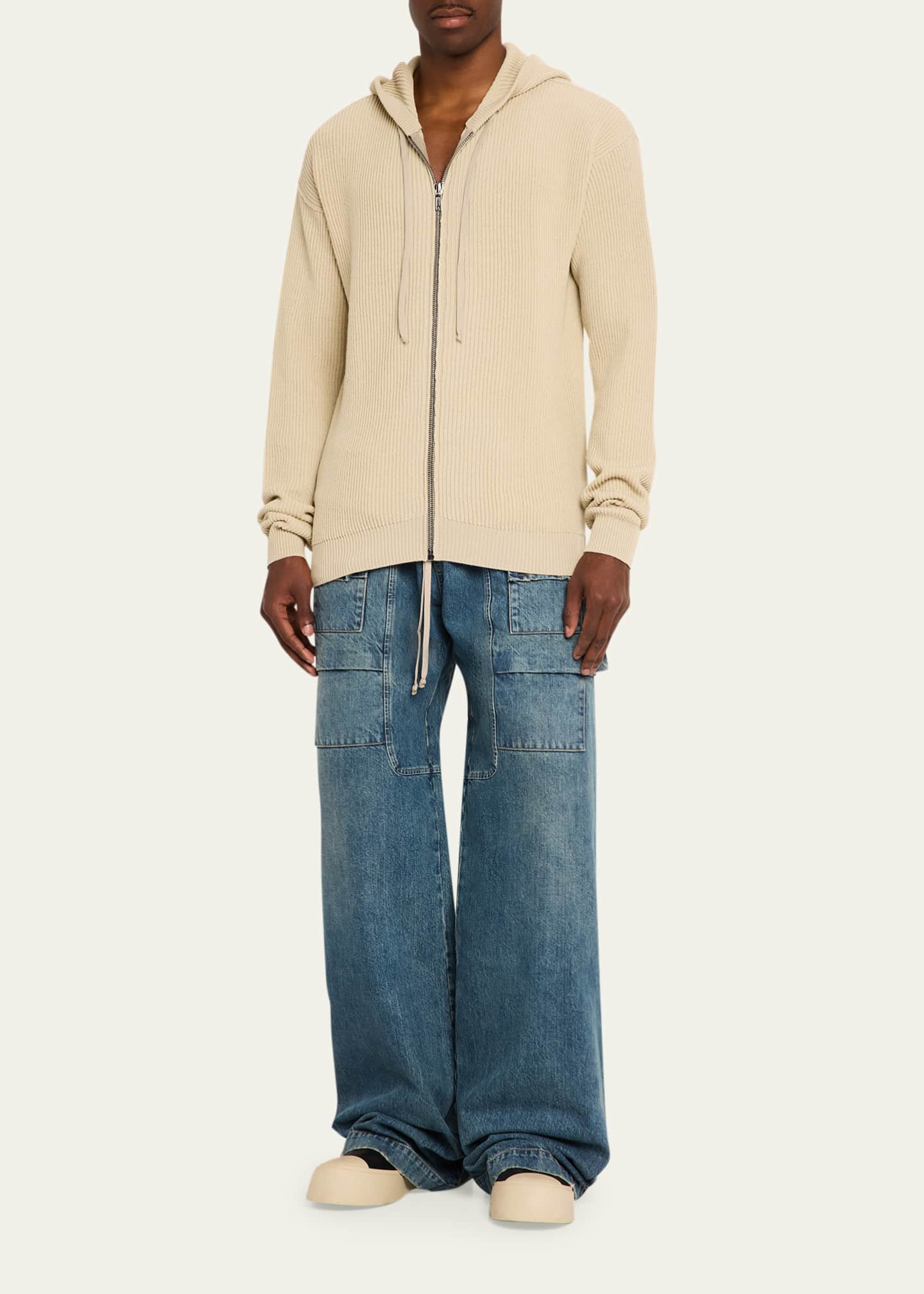 Rick Owens Men's Ribbed Wool Hoodie - Bergdorf Goodman