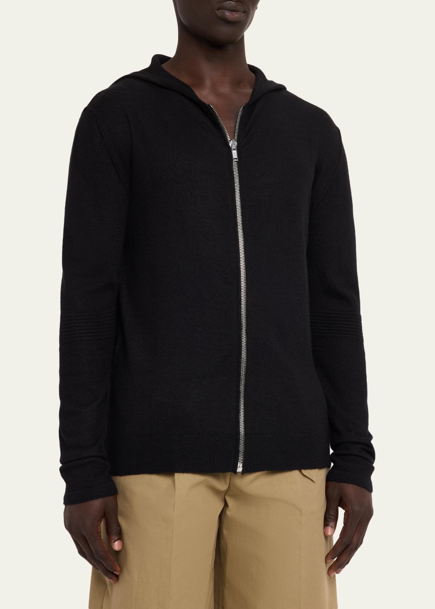 Rick Owens Men's Black Boiled Cashmere Zip-Front Hoodie - Bergdorf