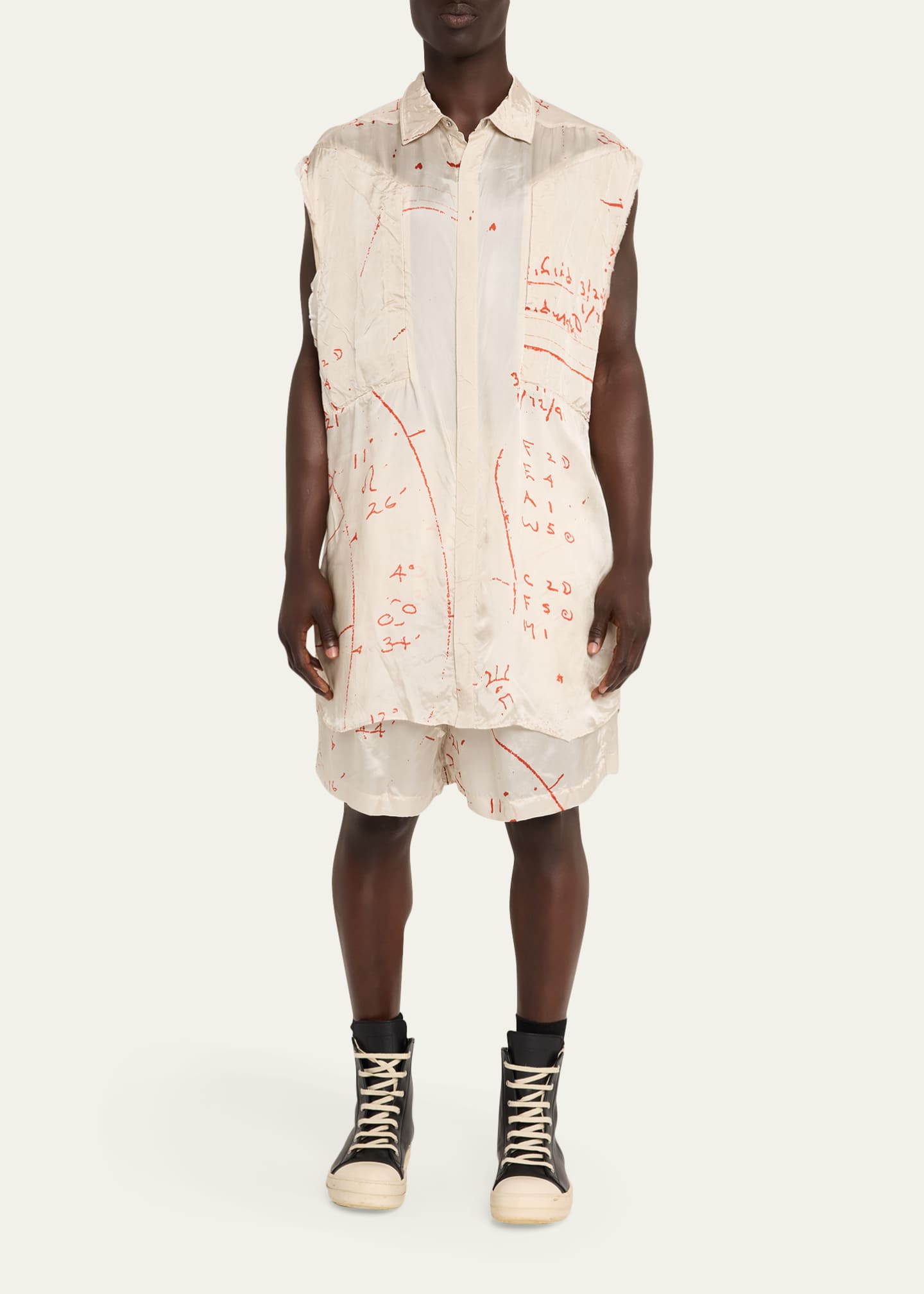 早い者勝ち　格安‼️新品試着のみ　Rric Owens DRAWSTRING Rick Owens Math Print Satin Drawstring Shorts - Bergdorf Goodman
