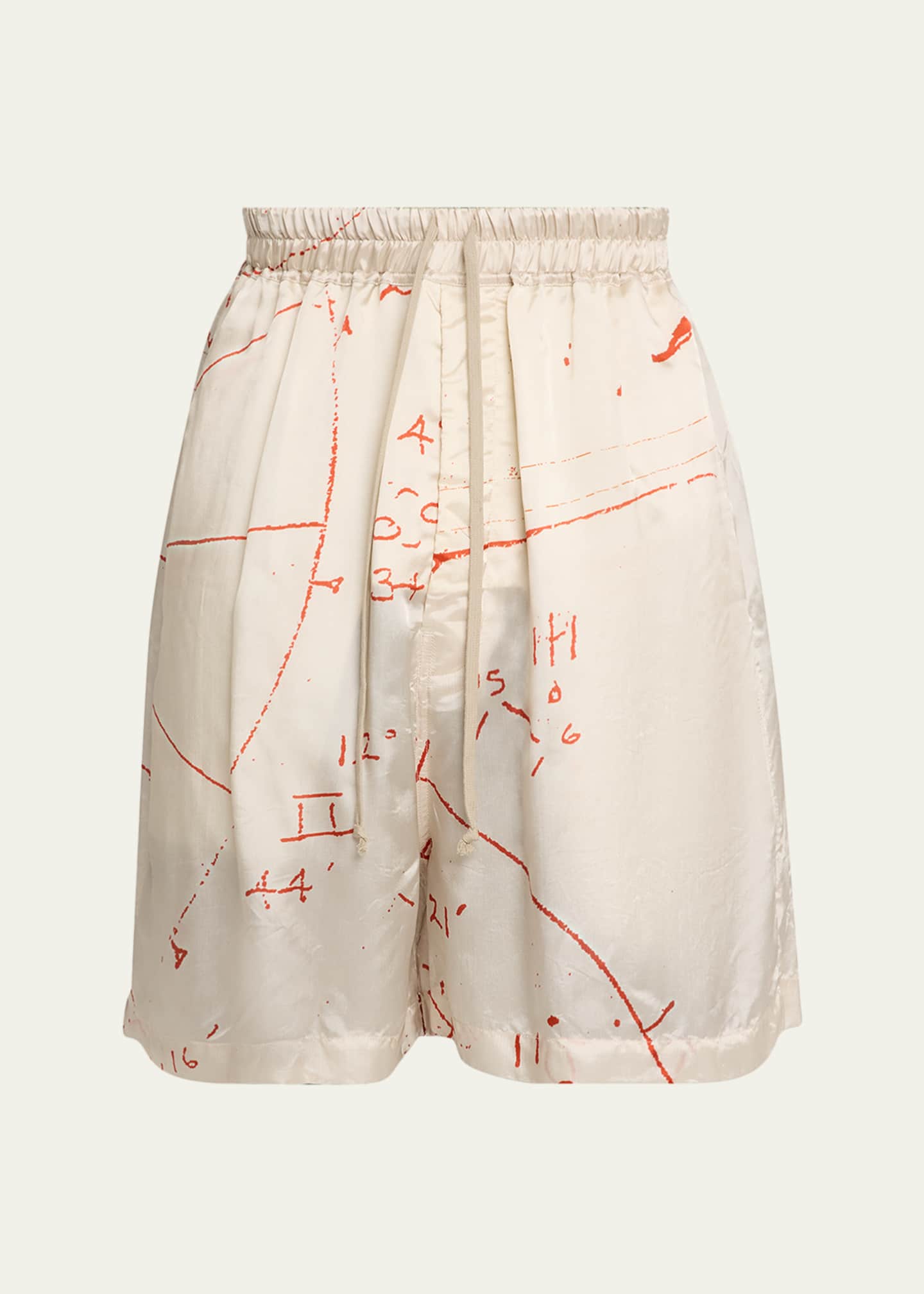 Rick Owens Math Print Satin Drawstring Shorts - Bergdorf Goodman