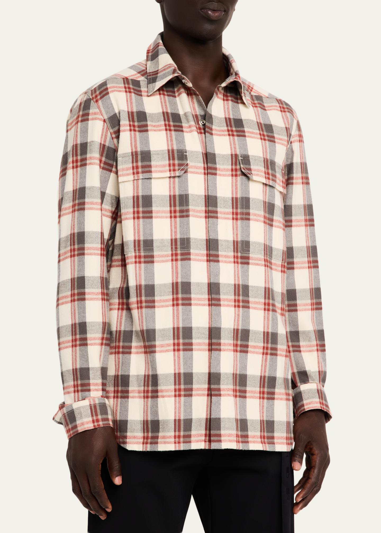 Rick Owens Men's Cotton Plaid Overshirt - Bergdorf Goodman